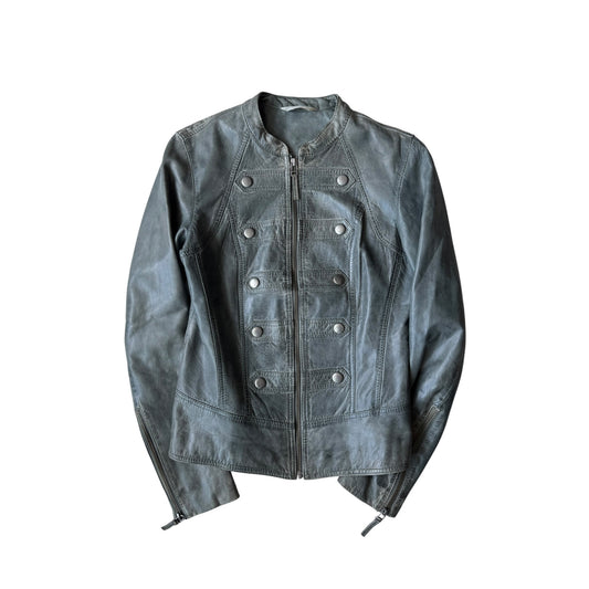 🏍️ Jachetă Piele Napoleon Style Y2K | Petrol Faded | Patină Naturală – S/M