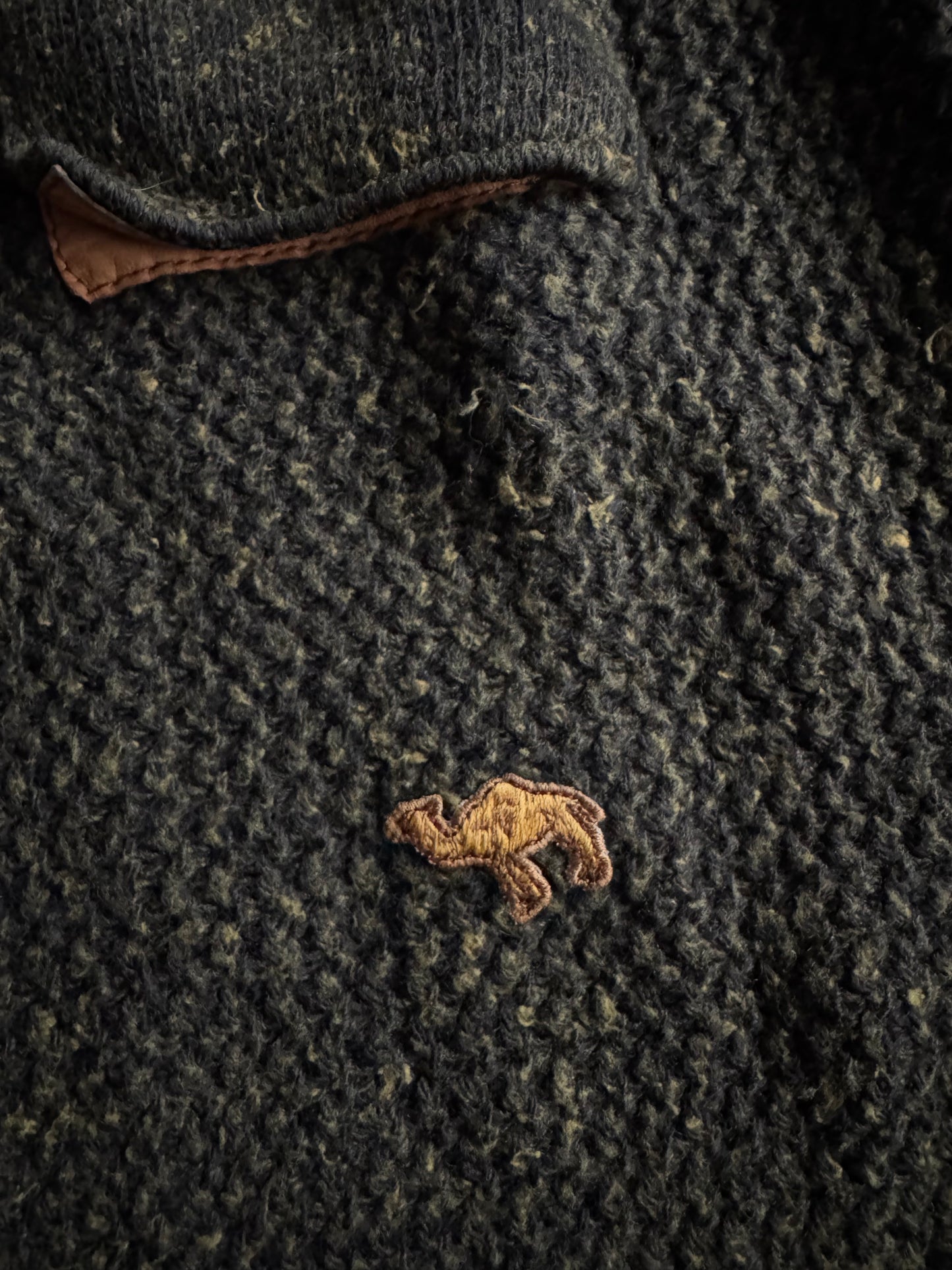 🐪 🧶 Pulover Vintage Bărbați Camel / Verde Închis din Lână – L