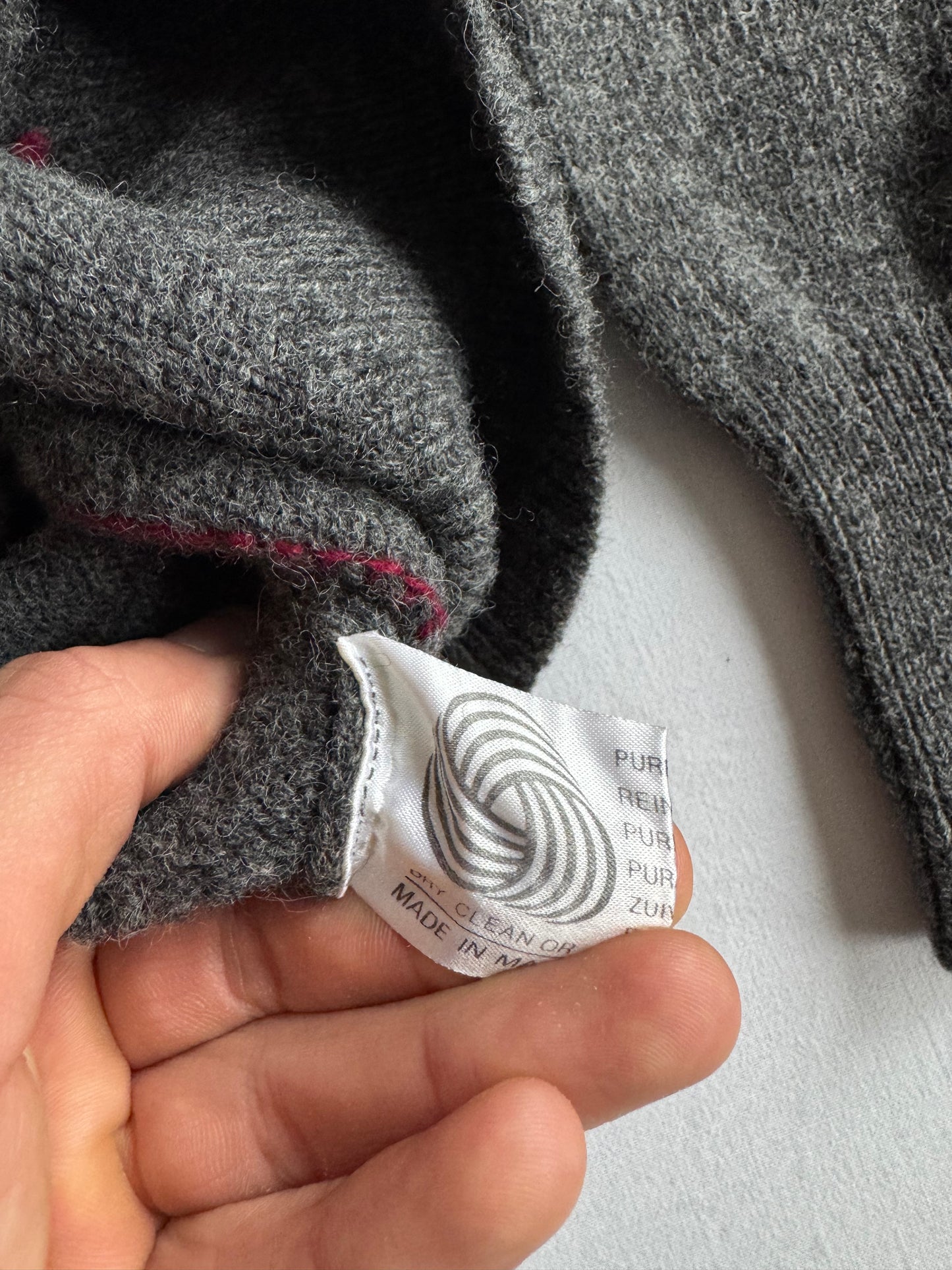 🧶 Pulover Vintage Bărbați Gri din Lână Virgină cu Guler Polo și Pattern Argyle – L