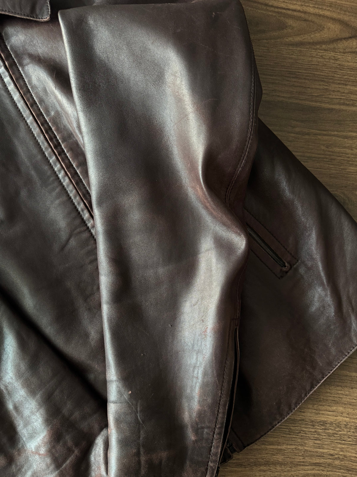Jachetă Distressed Piele Miel Calvin Klein Vintage | Burgundy Închis| Made in Italy | M