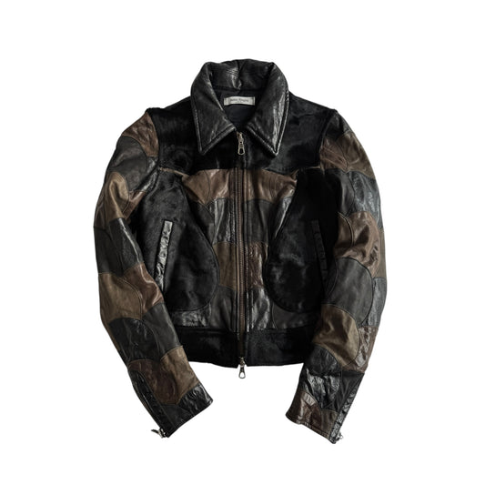 🐮 Jachetă Y2K Patchwork din Piele și Păr de Vacă – IT 44 (S Damă)