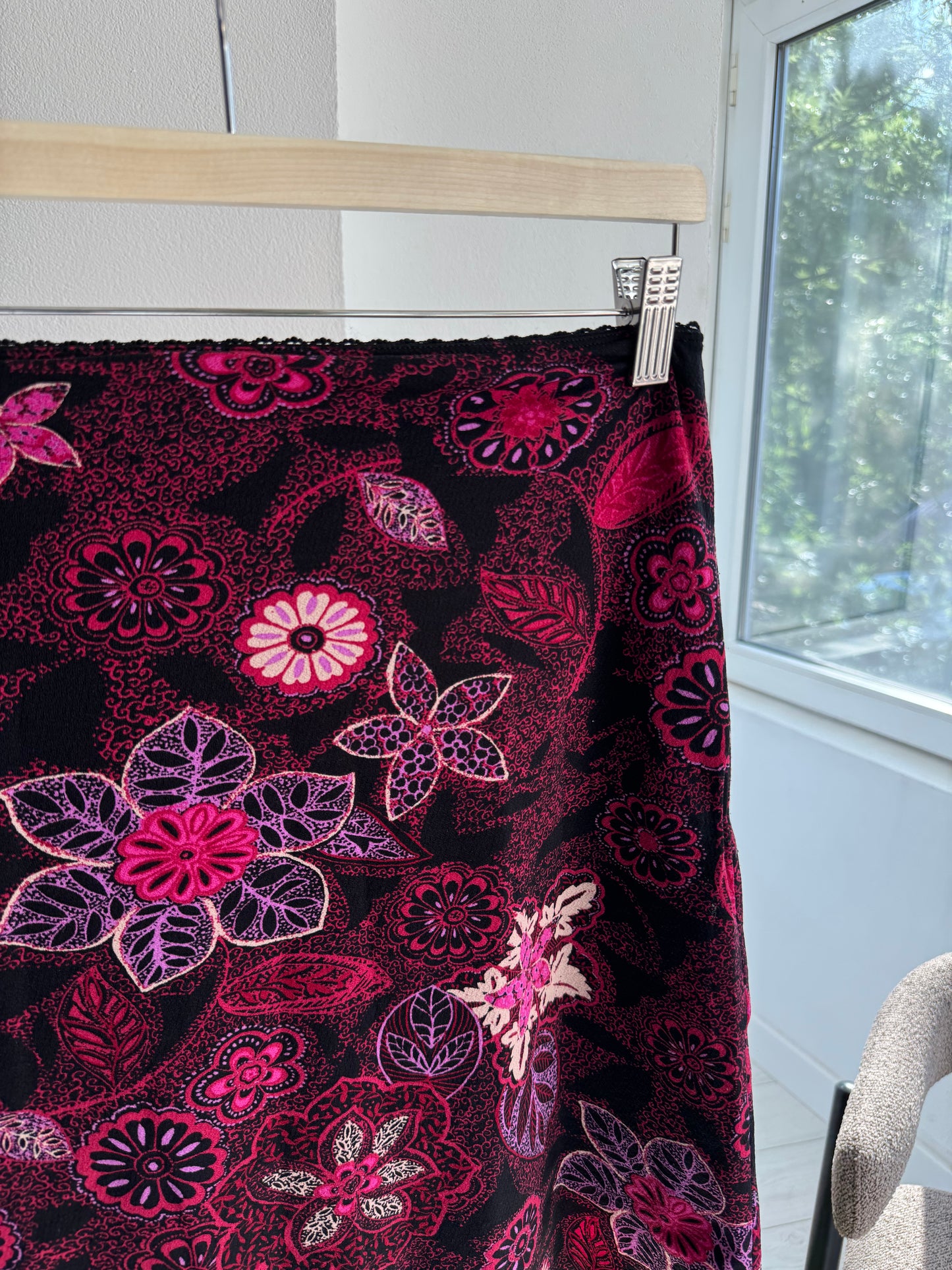🌸 Fustă Y2K Floral Printed Mesh – EU 36 (S Damă)