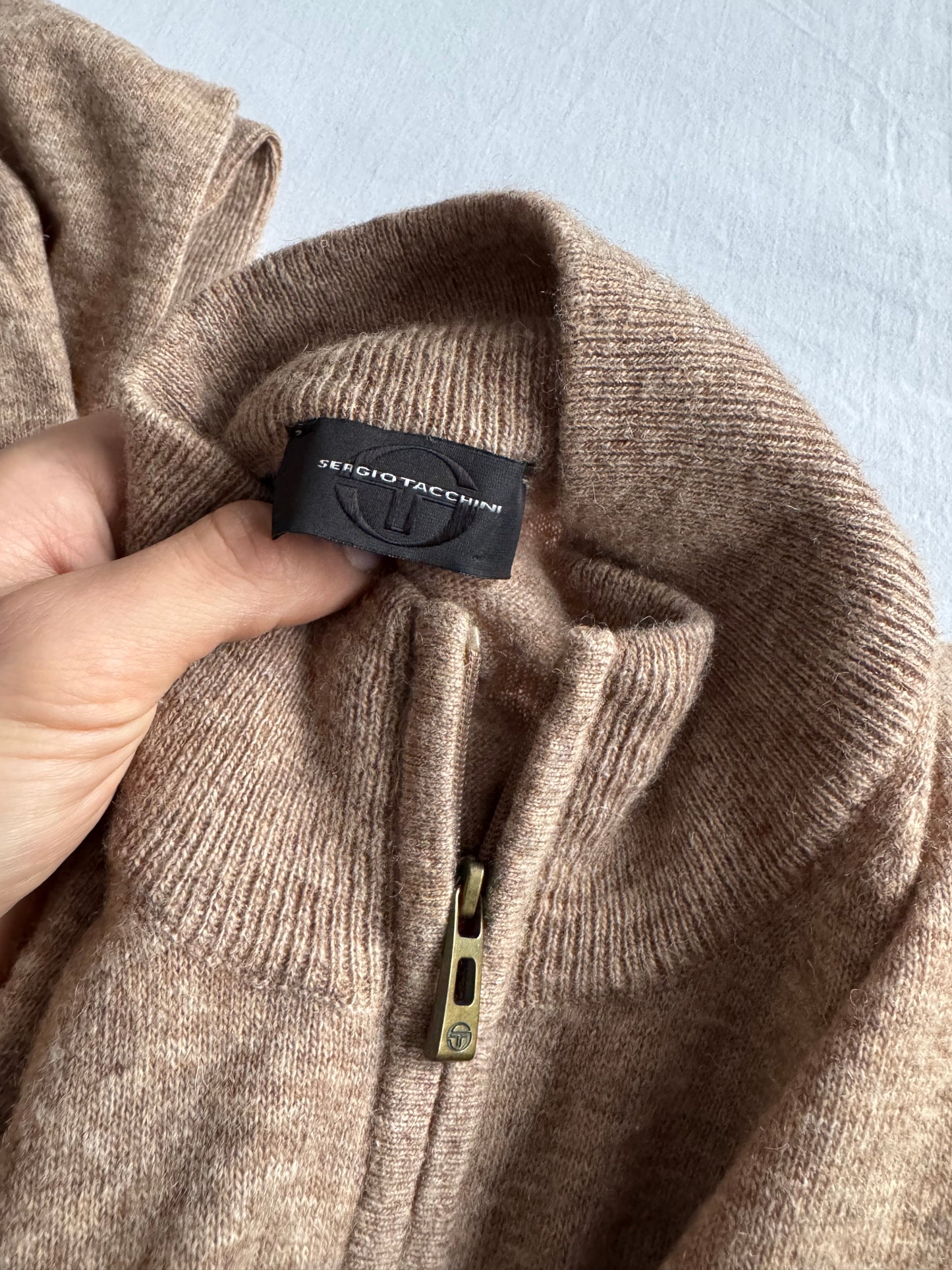 🧶 Pulover Y2K Damă Sergio Tacchini Crem din Lambswool cu Fermoar – L