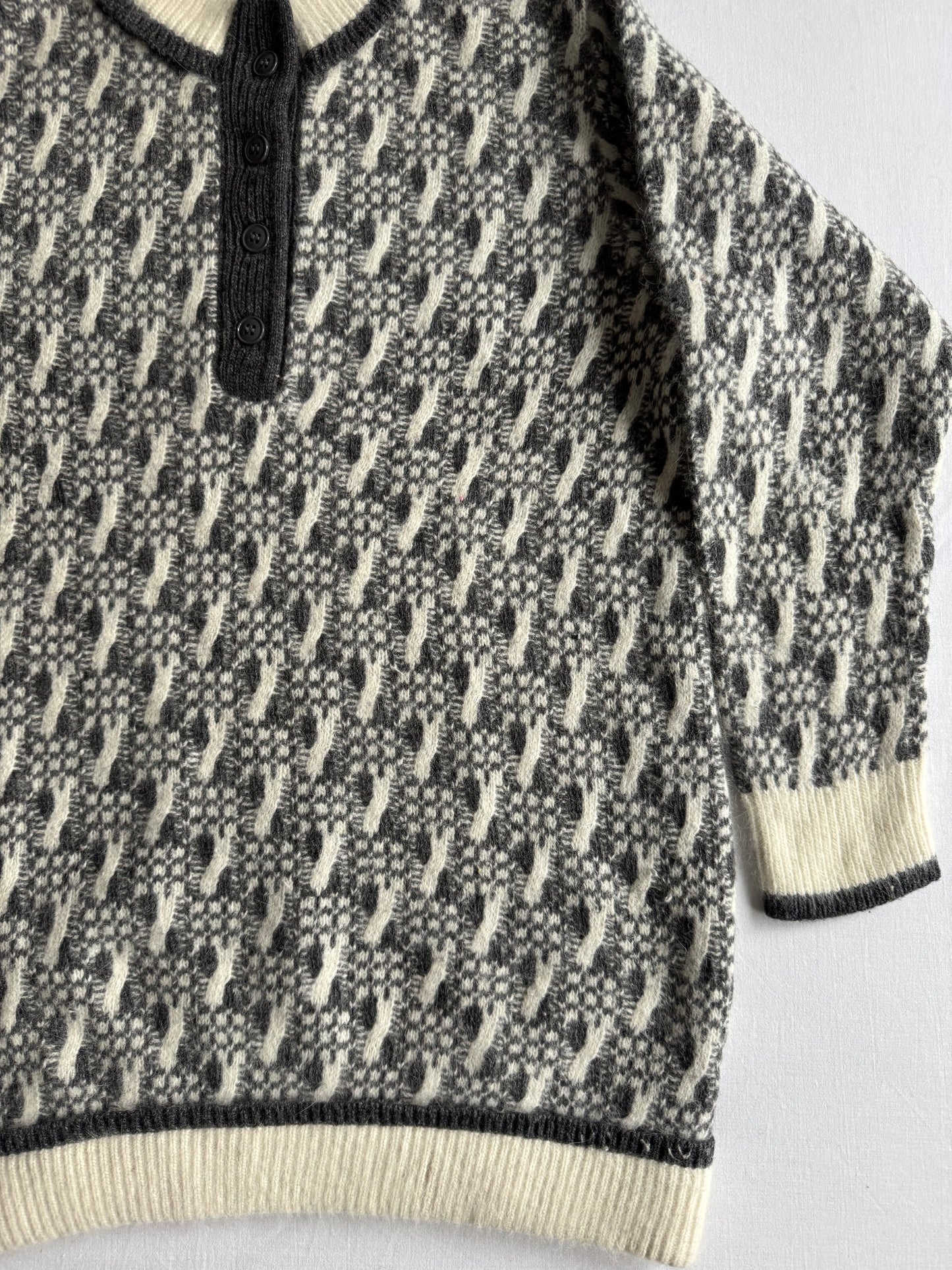 🧶 Pulover Vintage Damă Gri Texturat din Lambswool și Angora – S