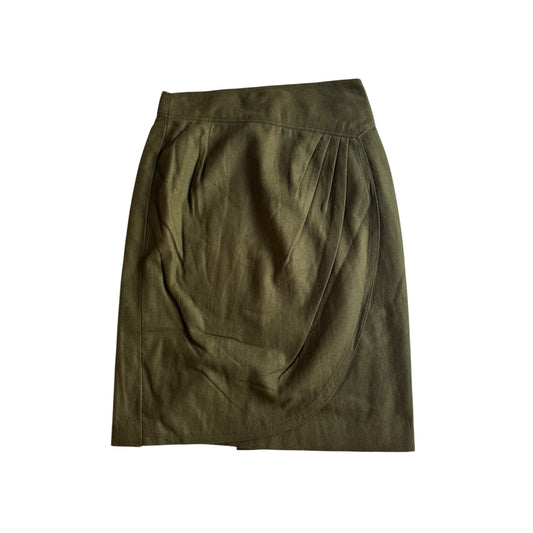 ✏️ Fustă Vintage Tip Pencil Asimetrică din Lână Verde Închis – aprox. M