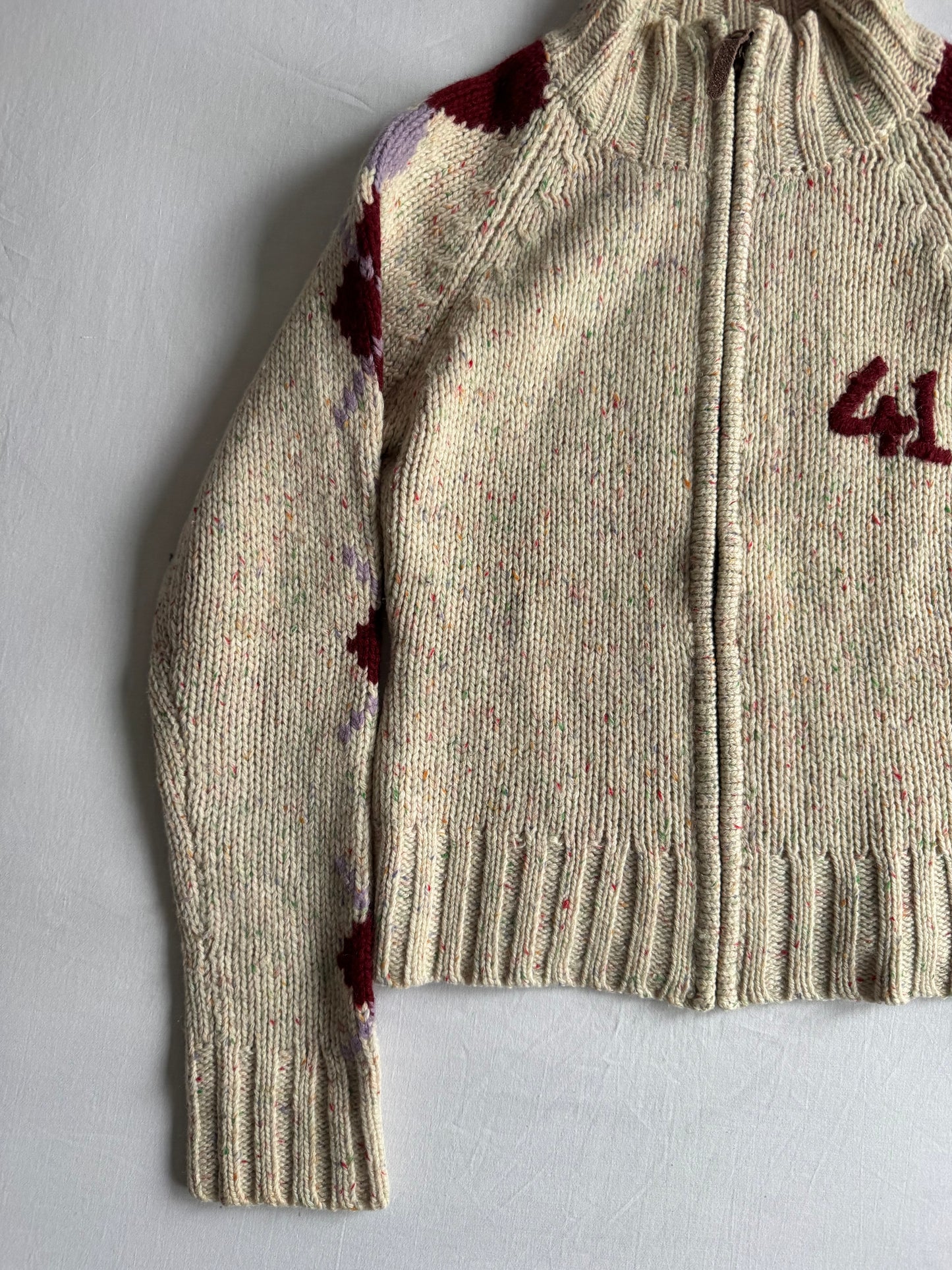 🧶 Pulover Y2K Damă din Blend de Lână cu Mâneci Argyle – aprox. S / M