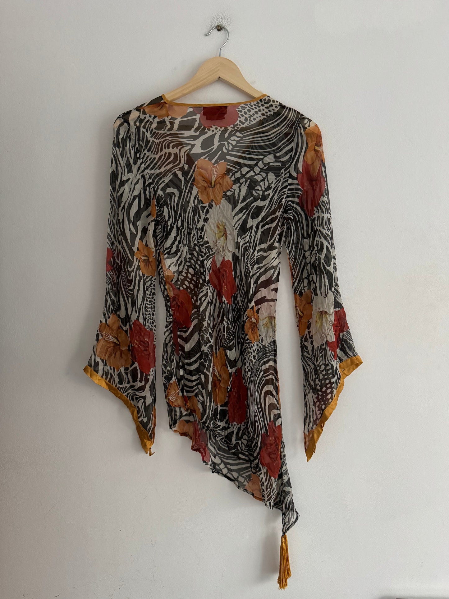 💐 🦓 Top Y2K Damă Luisa Spagnoli din Mătase cu Imprimeu Animal & Floral – S