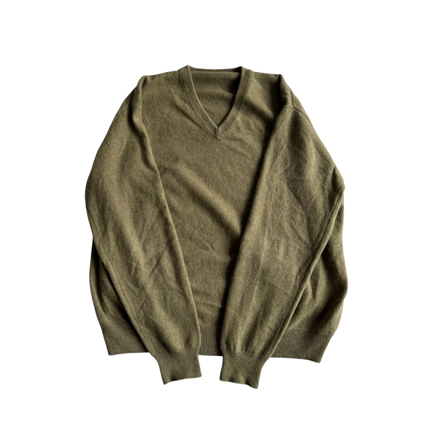 🧶 Pulover Vintage Bărbați Verde-Khaki din Cașmir cu Guler V – L