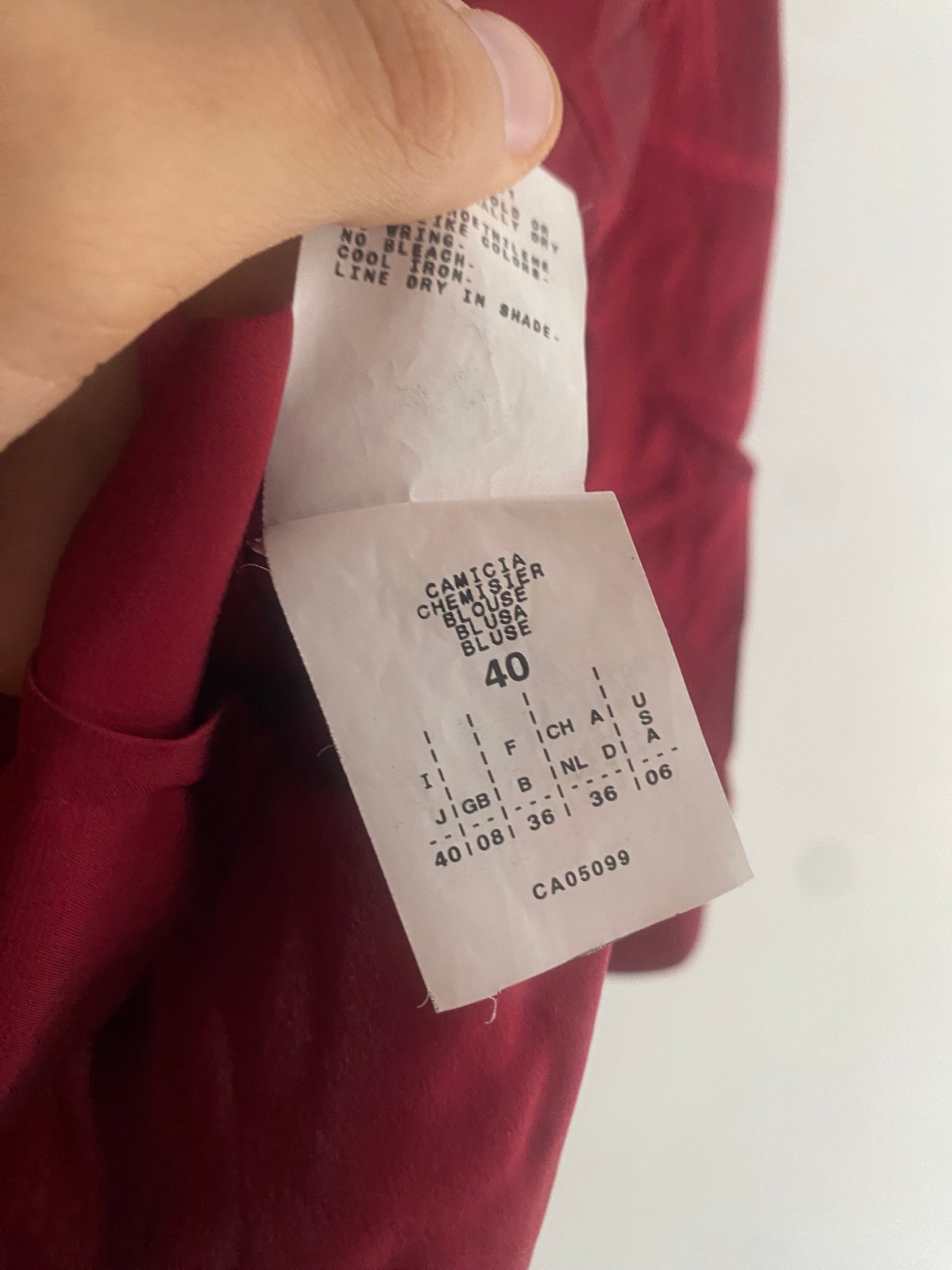 👚 Cămașă Vintage Burgundy din Mătase cu Mâneci 3/4 – Mărime S
