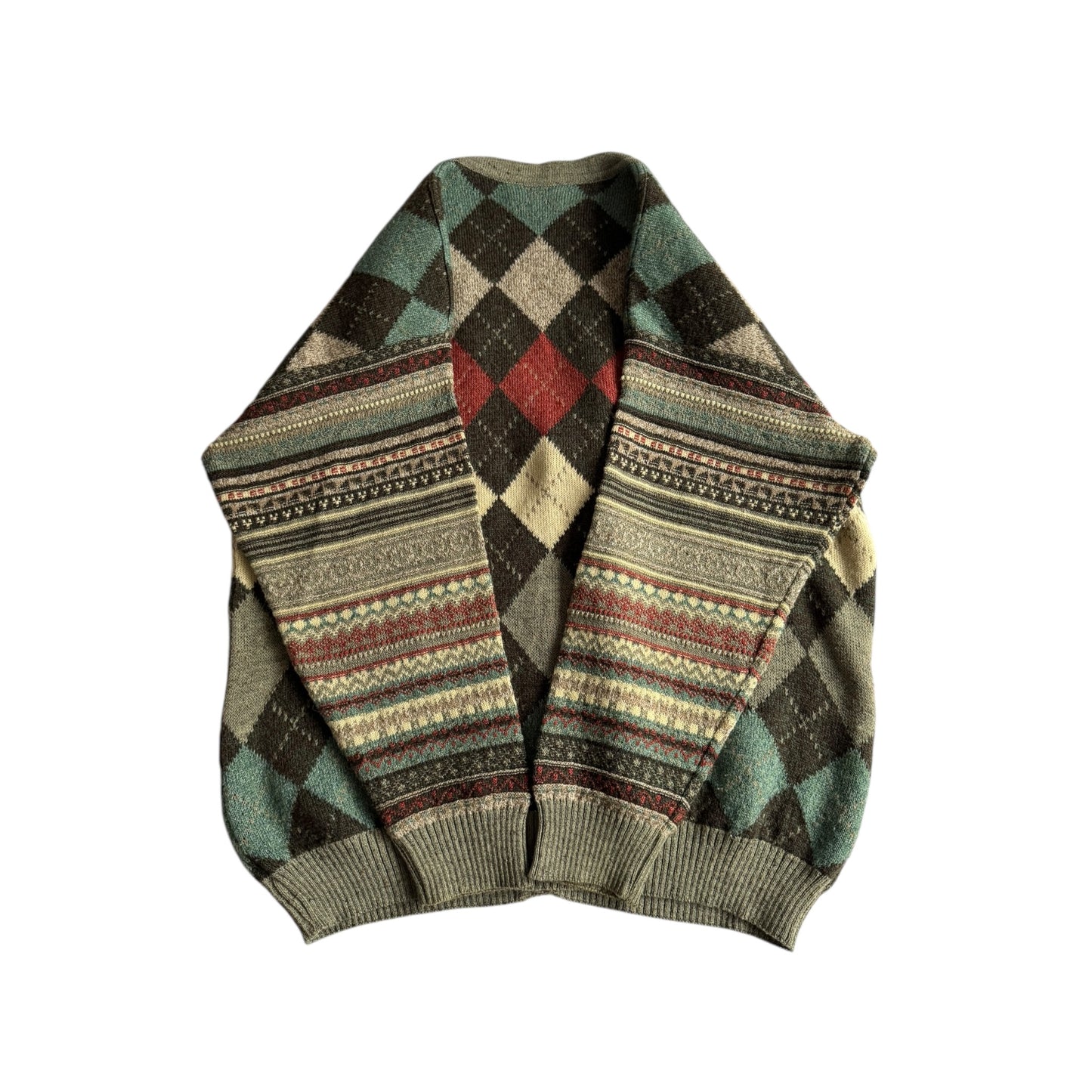 🧶 Cardigan Vintage Bărbați cu Model Argyle și Mâneci cu model Etnic – XL