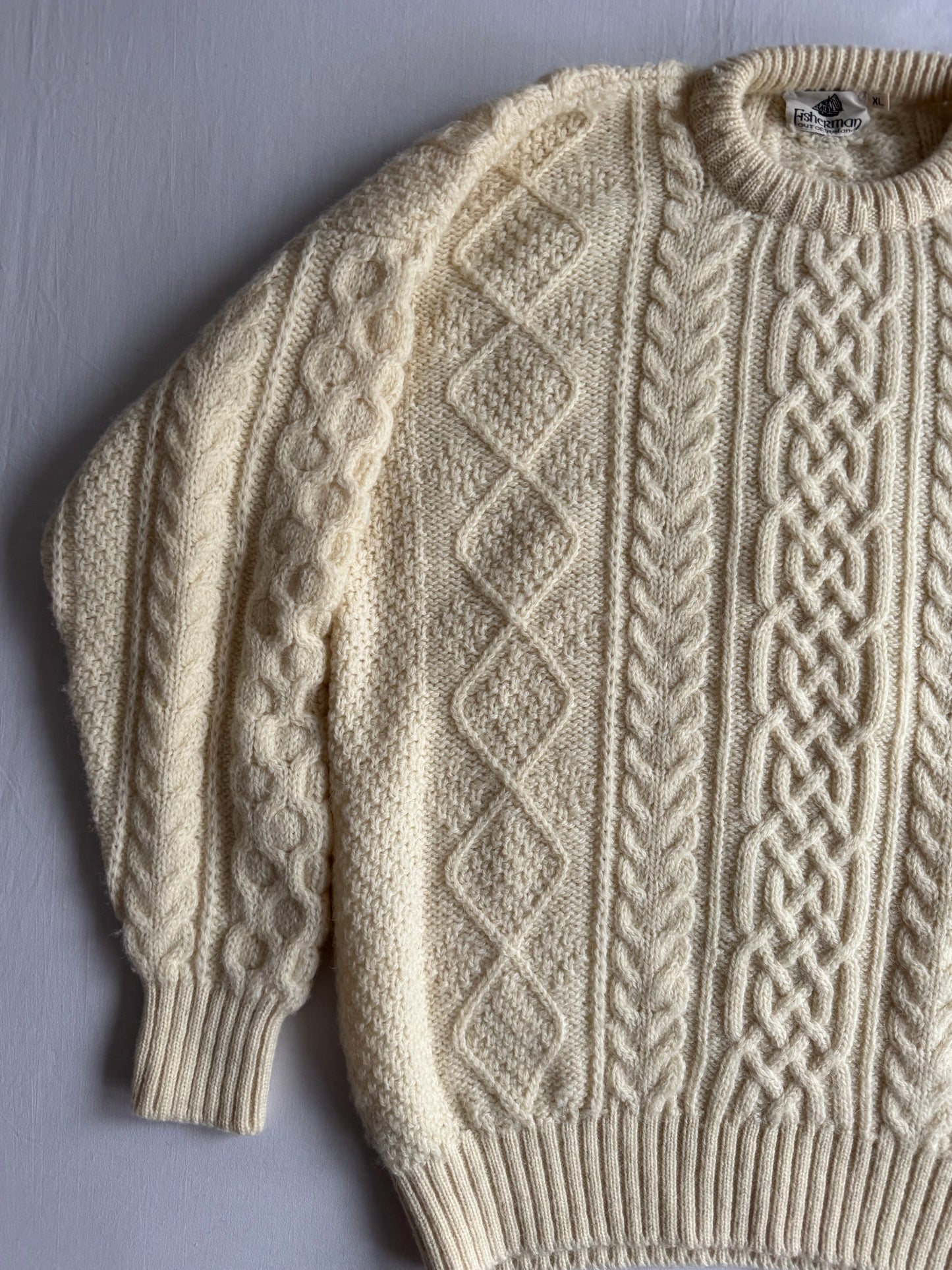 🎣 Pulover Vintage Irish Fisherman din Lână Virgină – XL