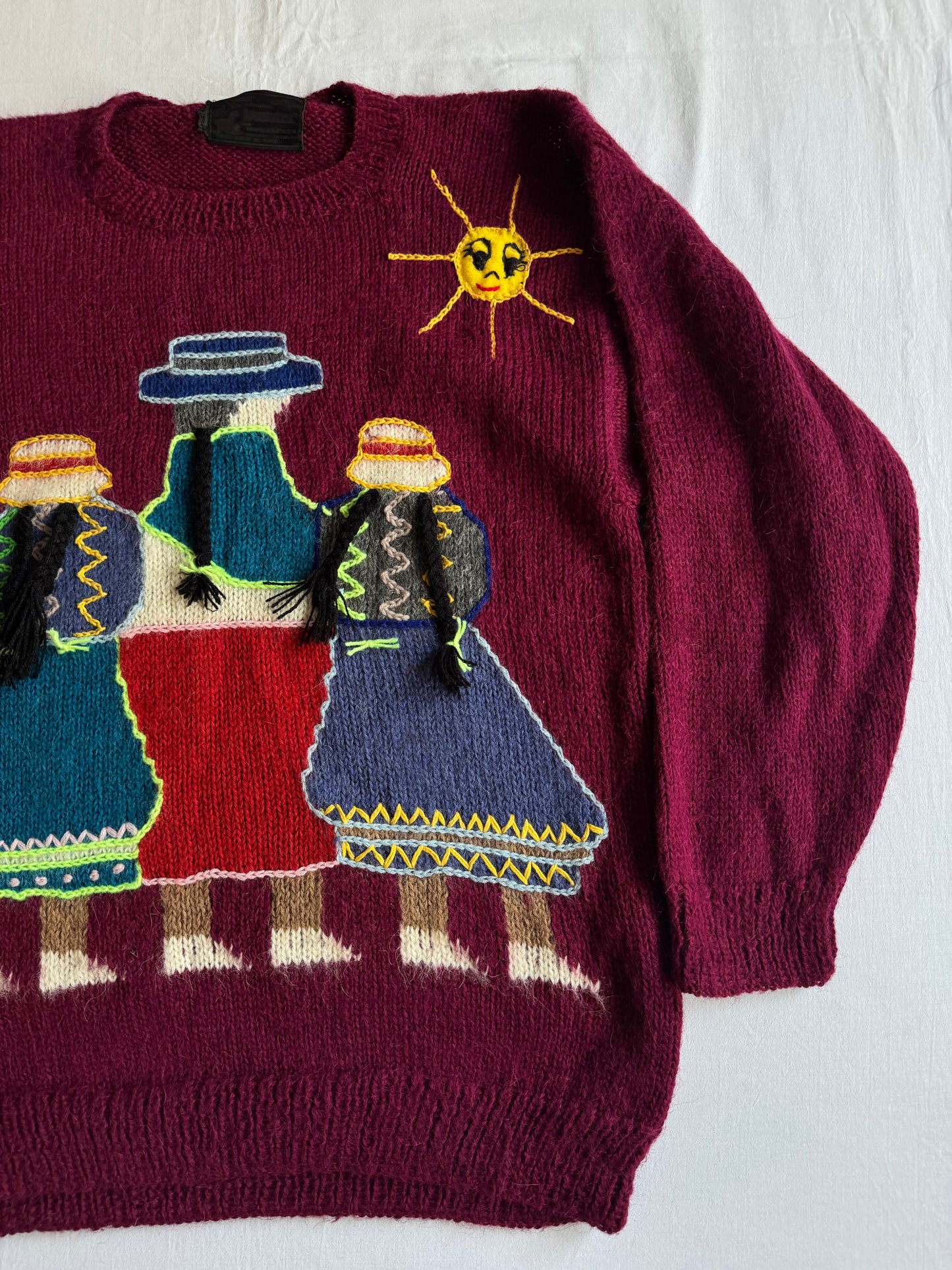 🧶 Pulover Vintage Tradițional Peruvian din Alpaca – L