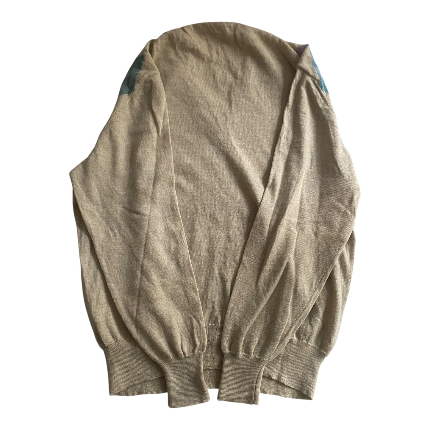 Pulover Vintage V-Neck – Cream Argyle Pattern – 100% Lână Virgină – Made in Italy – Men’s L