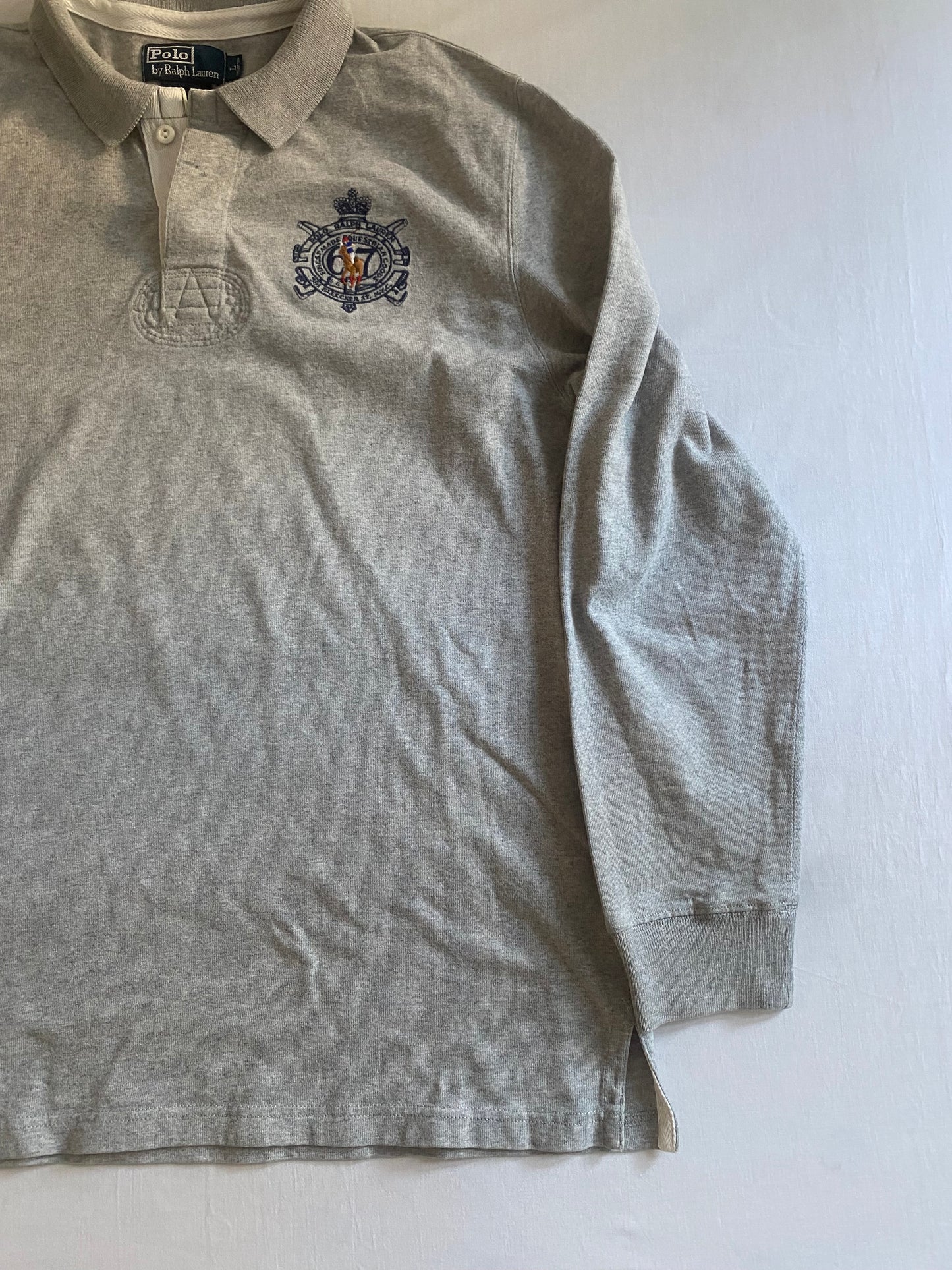 Vintage Polo by Ralph Lauren Grey Embroidered Logo Rugby Shirt