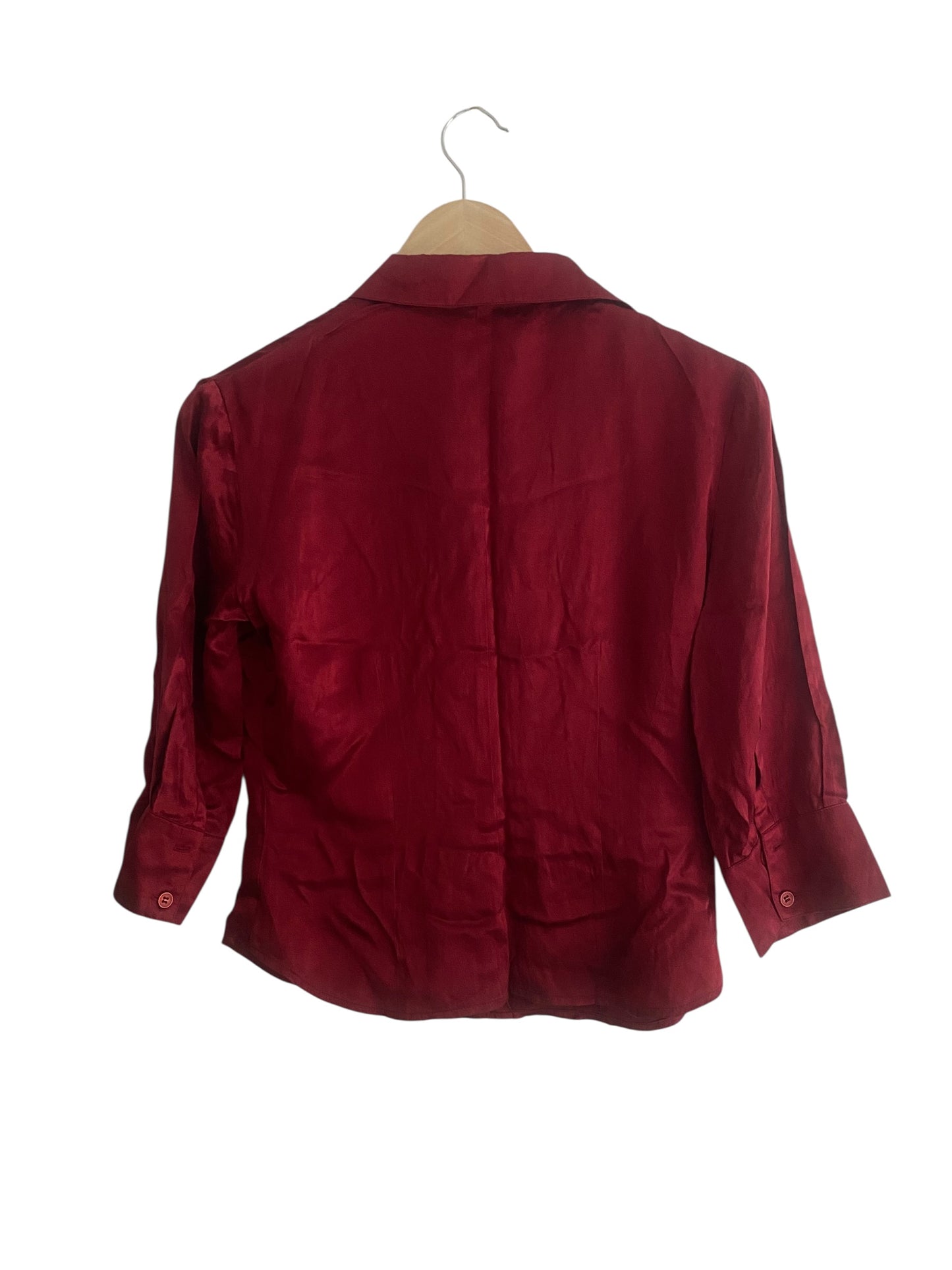 👚 Cămașă Vintage Burgundy din Mătase cu Mâneci 3/4 – Mărime S