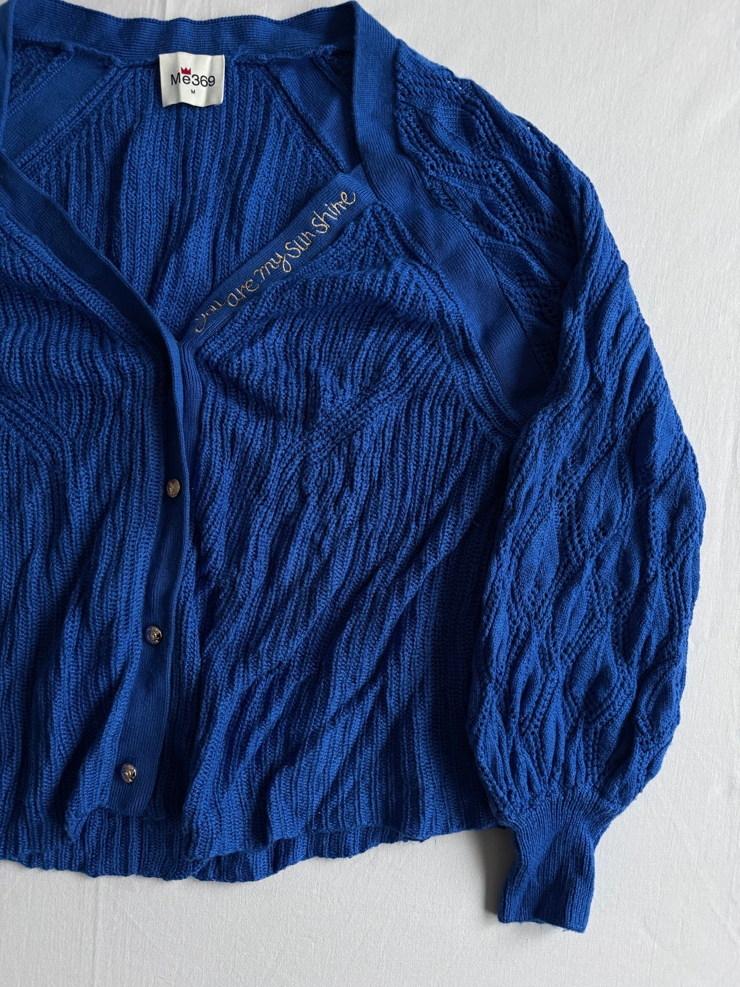 🧶 Cardigan Albastru Tricotat cu Broderie – Mărime M Femei