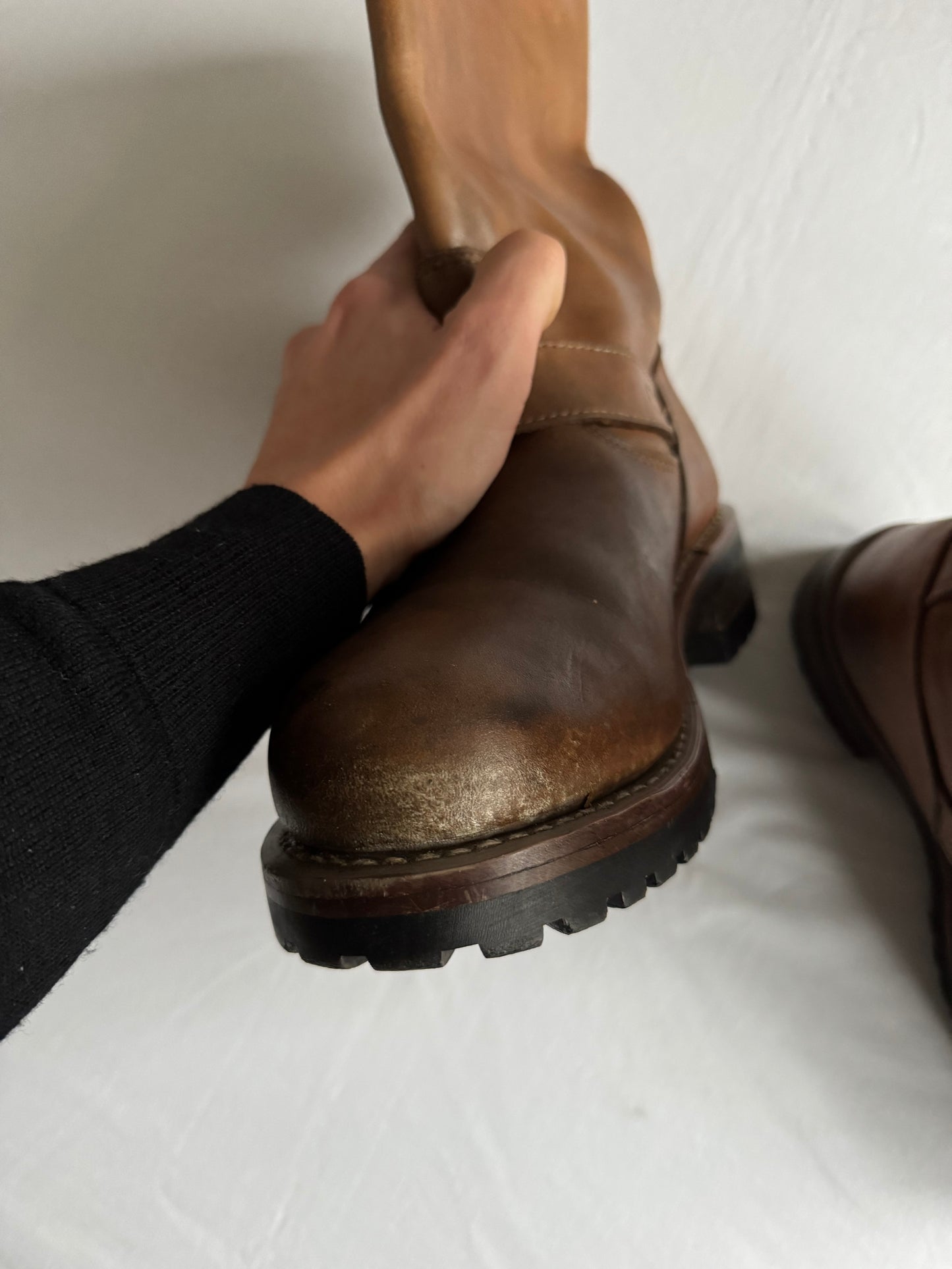 👷‍♂️ Cizme vintage din piele maro tip engineer | mărimea EU 42 (potrivit pentru EU 42.5-43)