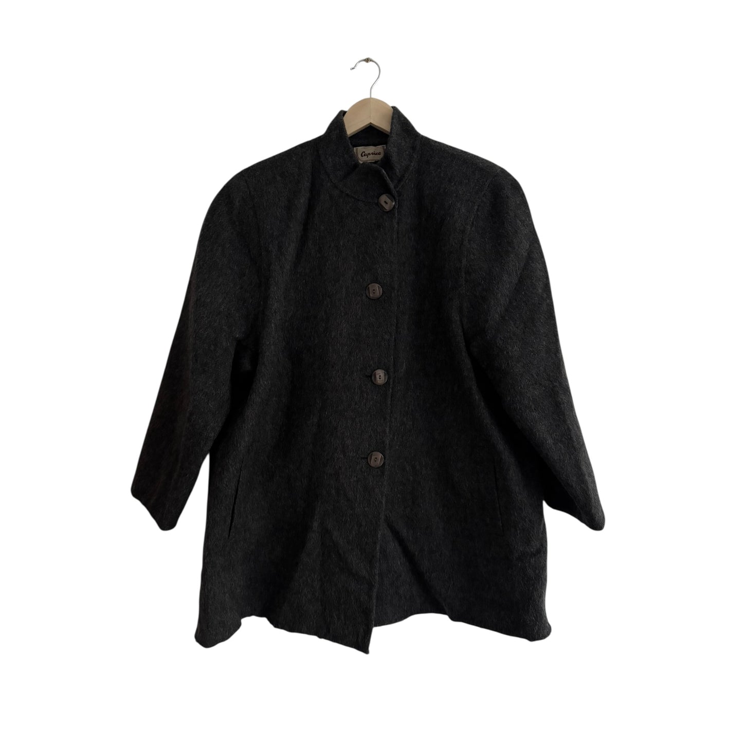 🧥 Palton Scurt Vintage Damă Gri Închis din Lână, Alpaca și Mohair – L/XL (Oversized Look)