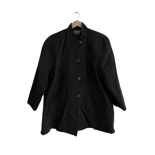 🧥 Palton Scurt Vintage Damă Gri Închis din Lână, Alpaca și Mohair – L/XL (Oversized Look)