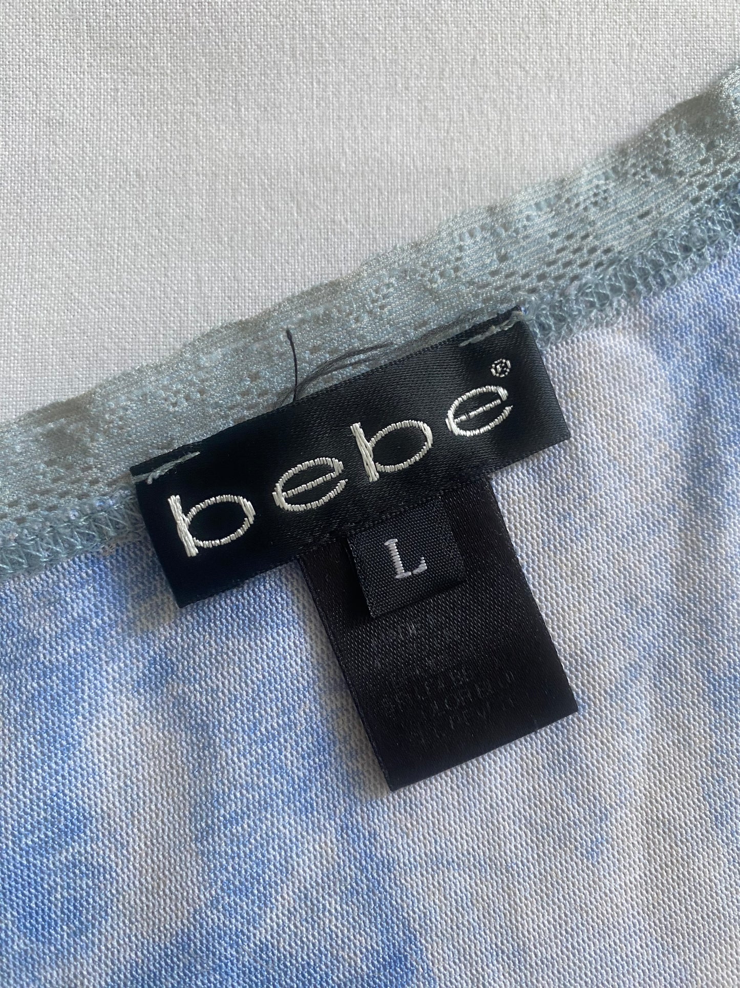 👚 Top Y2K Bebe din Mesh Alb cu Aqua Blue – Mâneci 3/4 – Mărime L