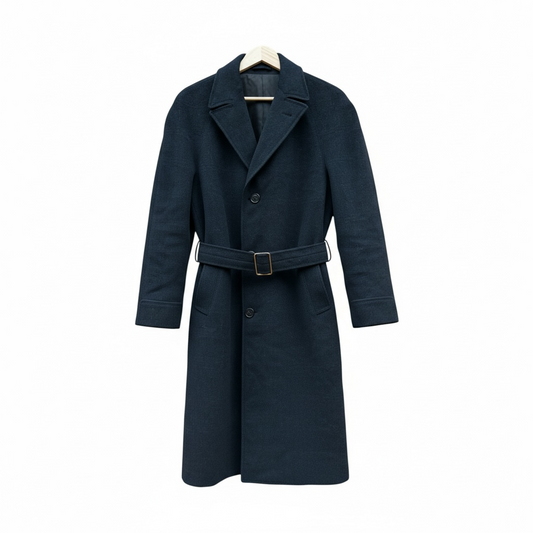 🧥 Palton Vintage Bărbați Navy-Verde cu Cordon din Lână – M