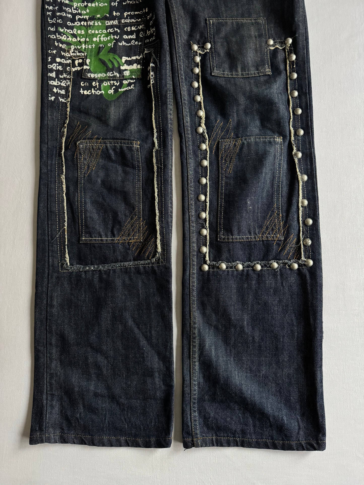 🐚 Y2K Jeans Baggy cu Imprimeu și Detalii – W32 L34