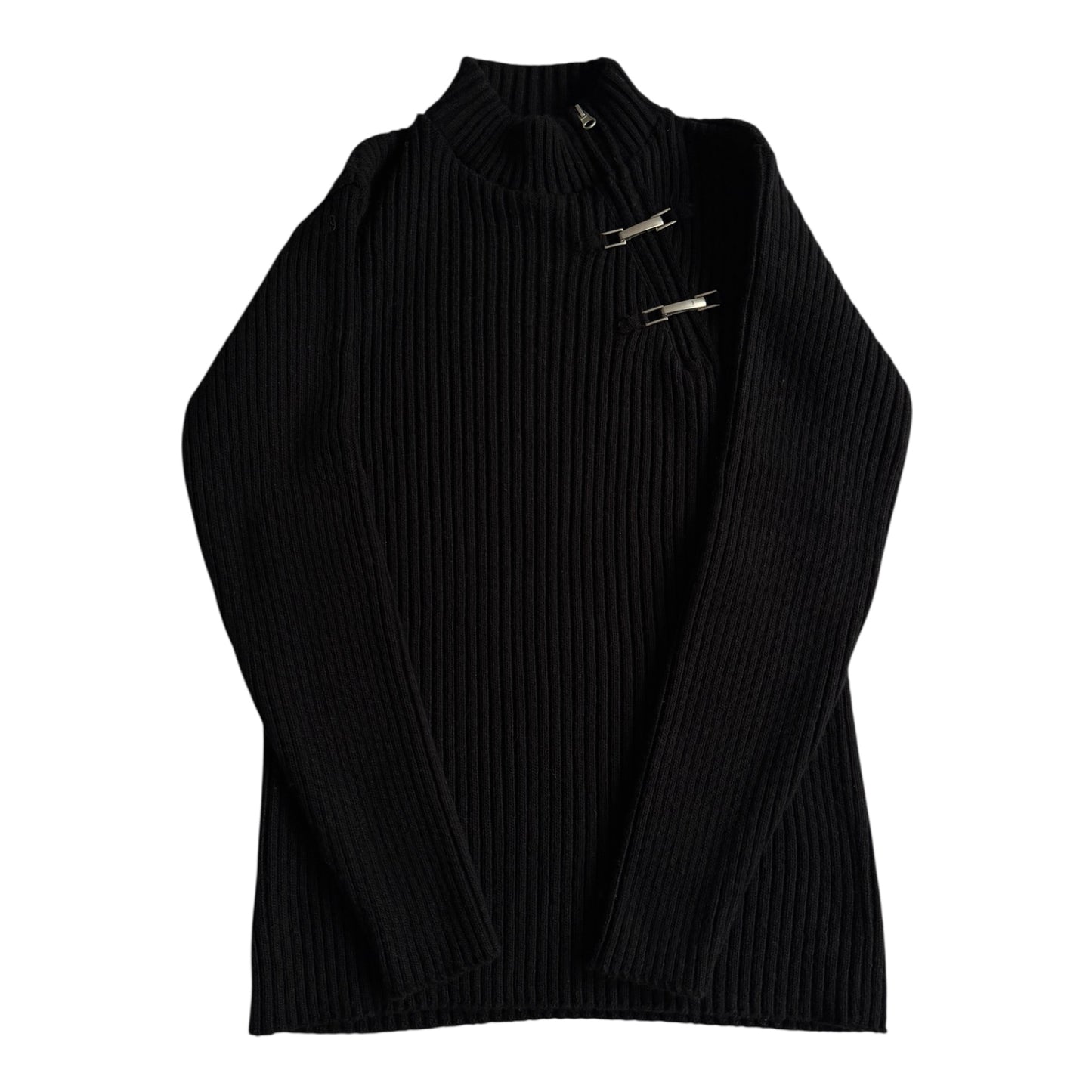 🧶 Pulover Y2K Bărbați Negru din Blend de Lână cu Fermoar Diagonal – M