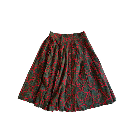 🍒 Fustă Vintage Plisată din Lână cu Print Paisley – aprox. M