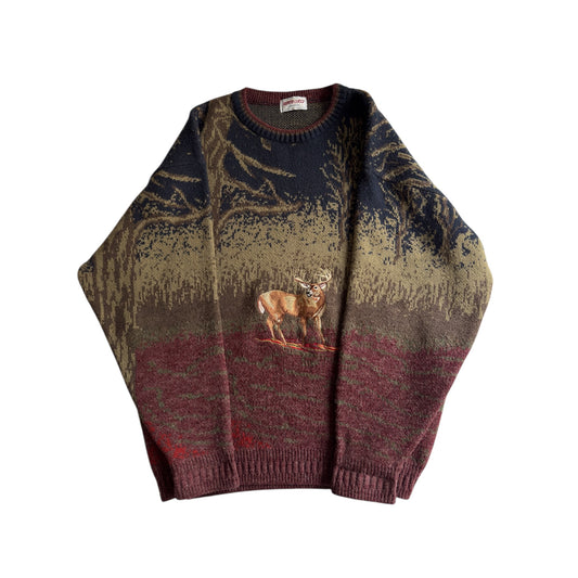 🦌 Pulover Vintage cu Broderie Căprioară – Mărimea L (fit oversized)