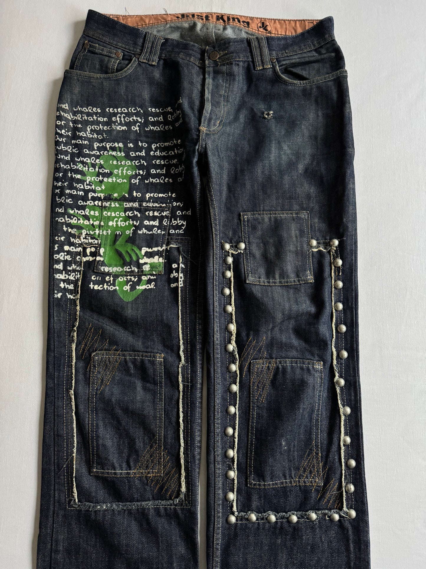 🐚 Y2K Jeans Baggy cu Imprimeu și Detalii – W32 L34