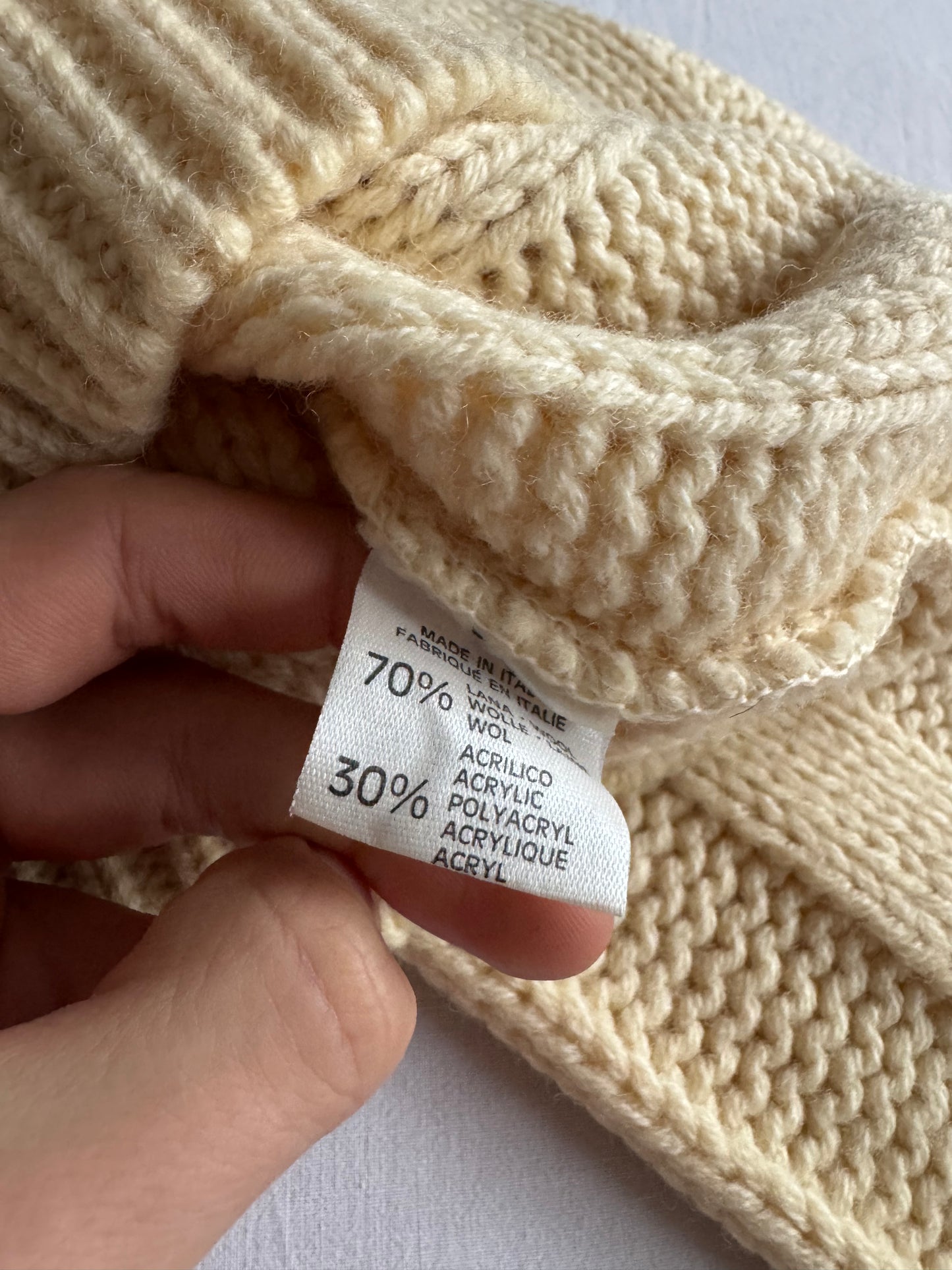 🧶 Pulover Vintage Bărbați Alb Natural cu Decolteu în V din Blend Lână – 48 (M)