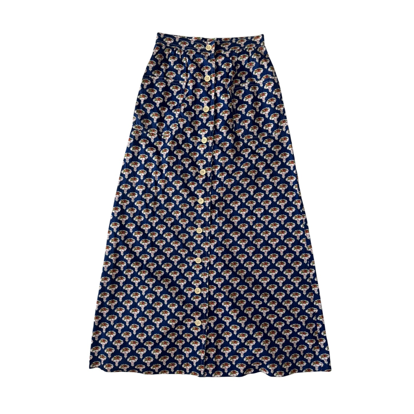 ☀️ Fustă Vintage Albastră cu Print A-Line – Approx. S Damă