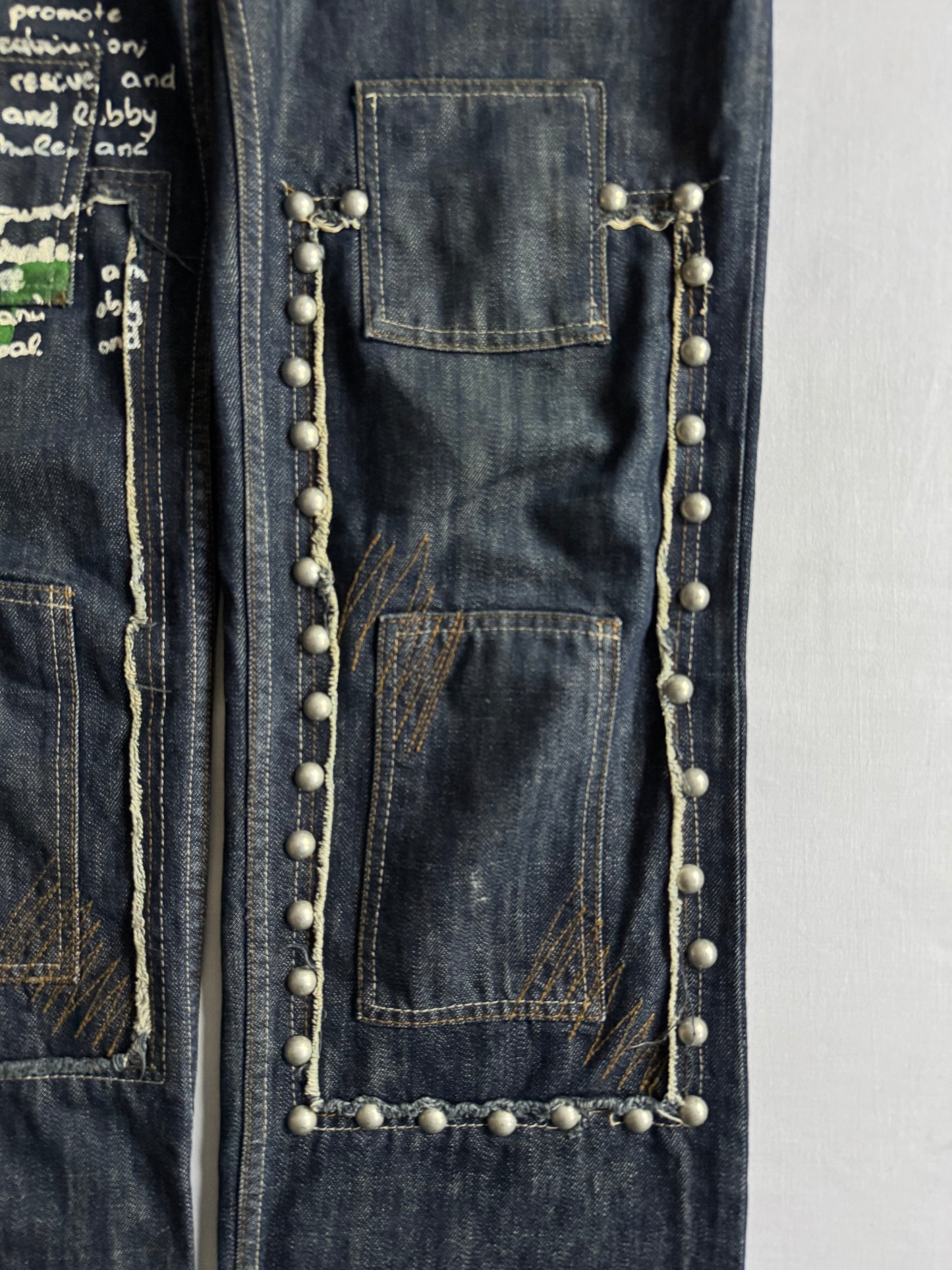 🐚 Y2K Jeans Baggy cu Imprimeu și Detalii – W32 L34