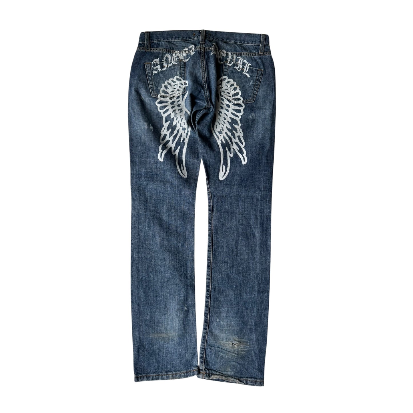👖 Y2K Angel Devil Printed Jeans – W31 – Made in Italy