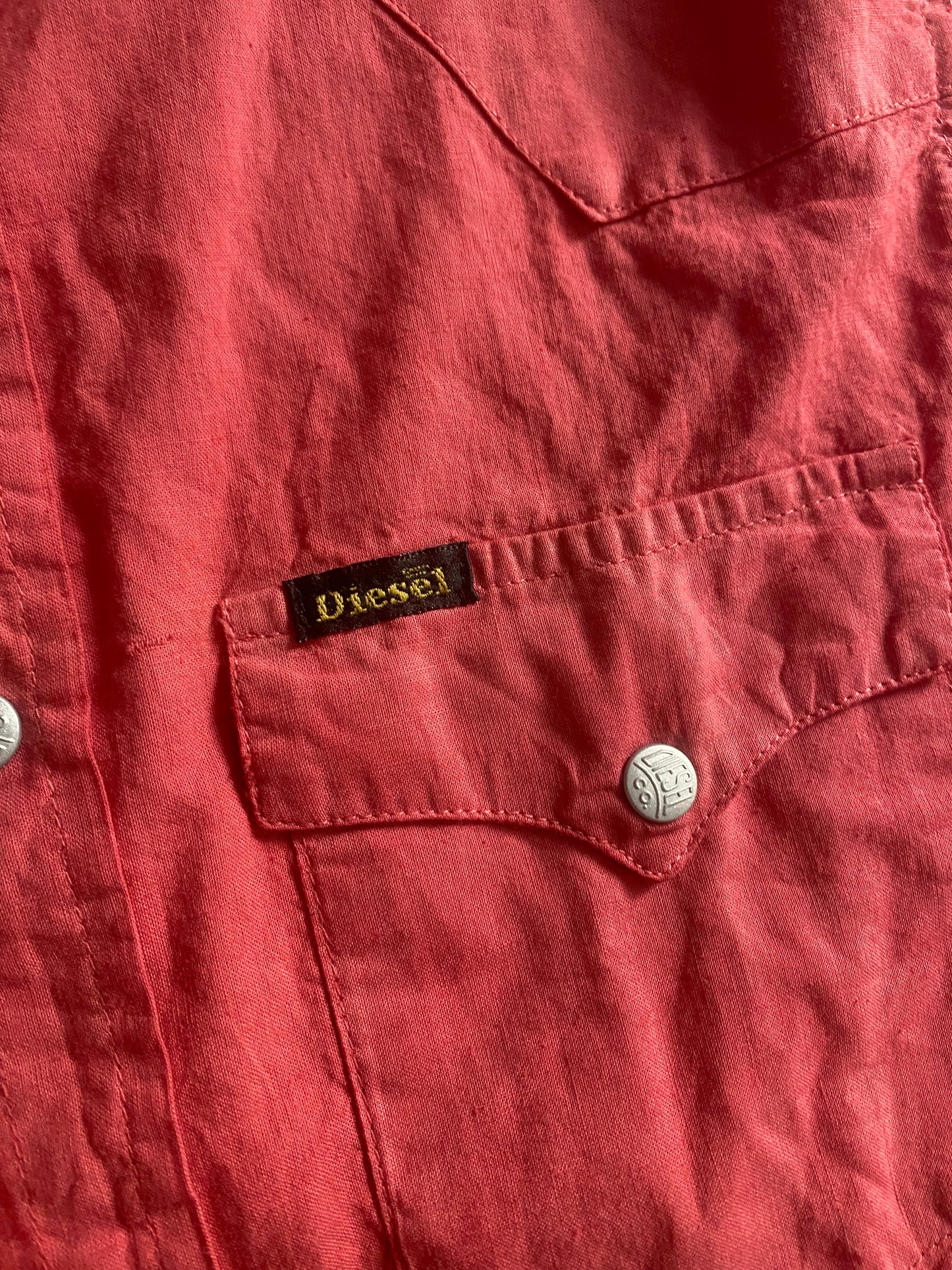 🔥 Cămașă Y2K Diesel Roșie Washed fără Mâneci – Nouă cu Etichete – XS Bărbați / S-M Femei