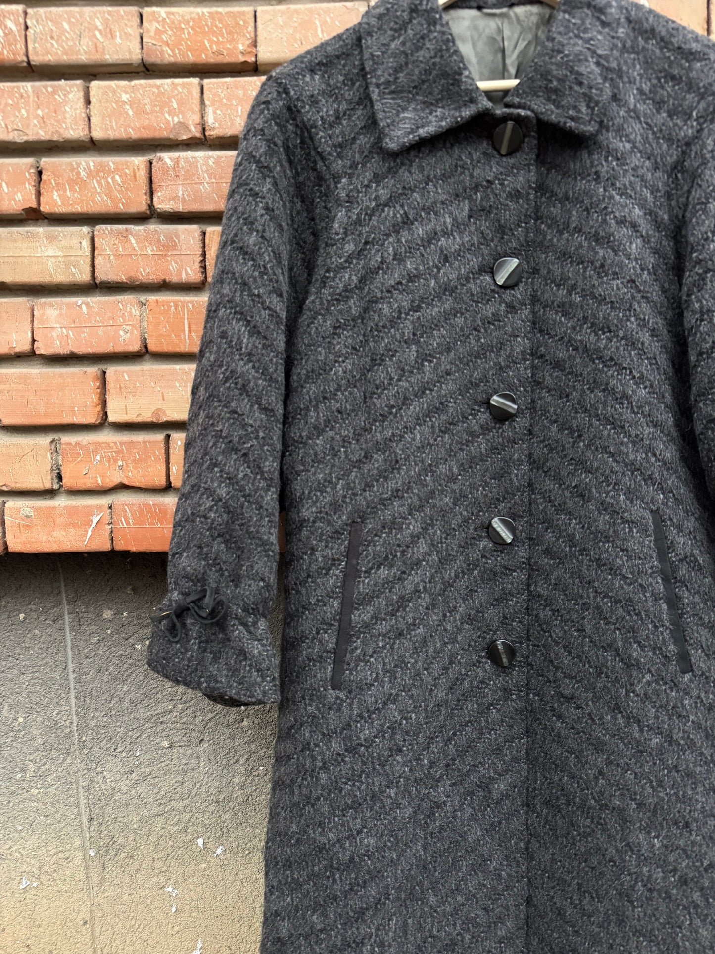 🦙 Palton Vintage Damă Gri Texturat din Lână și Alpaca – IT 46 (M/L)