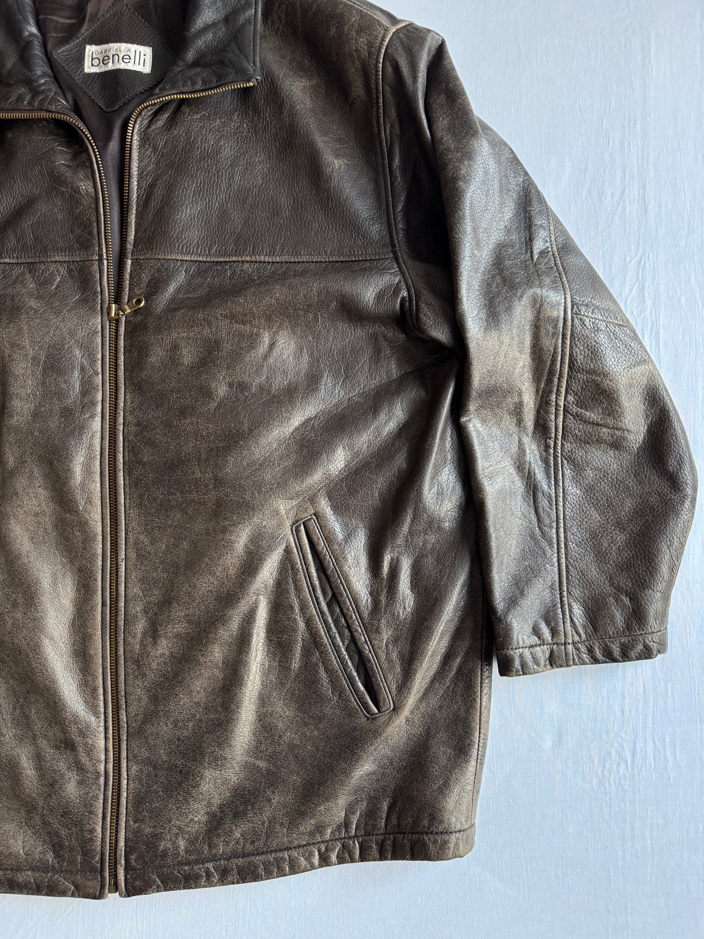 Geacă Vintage Damă din Piele Neagră Faded cu Patină Naturală – M (EU 38)