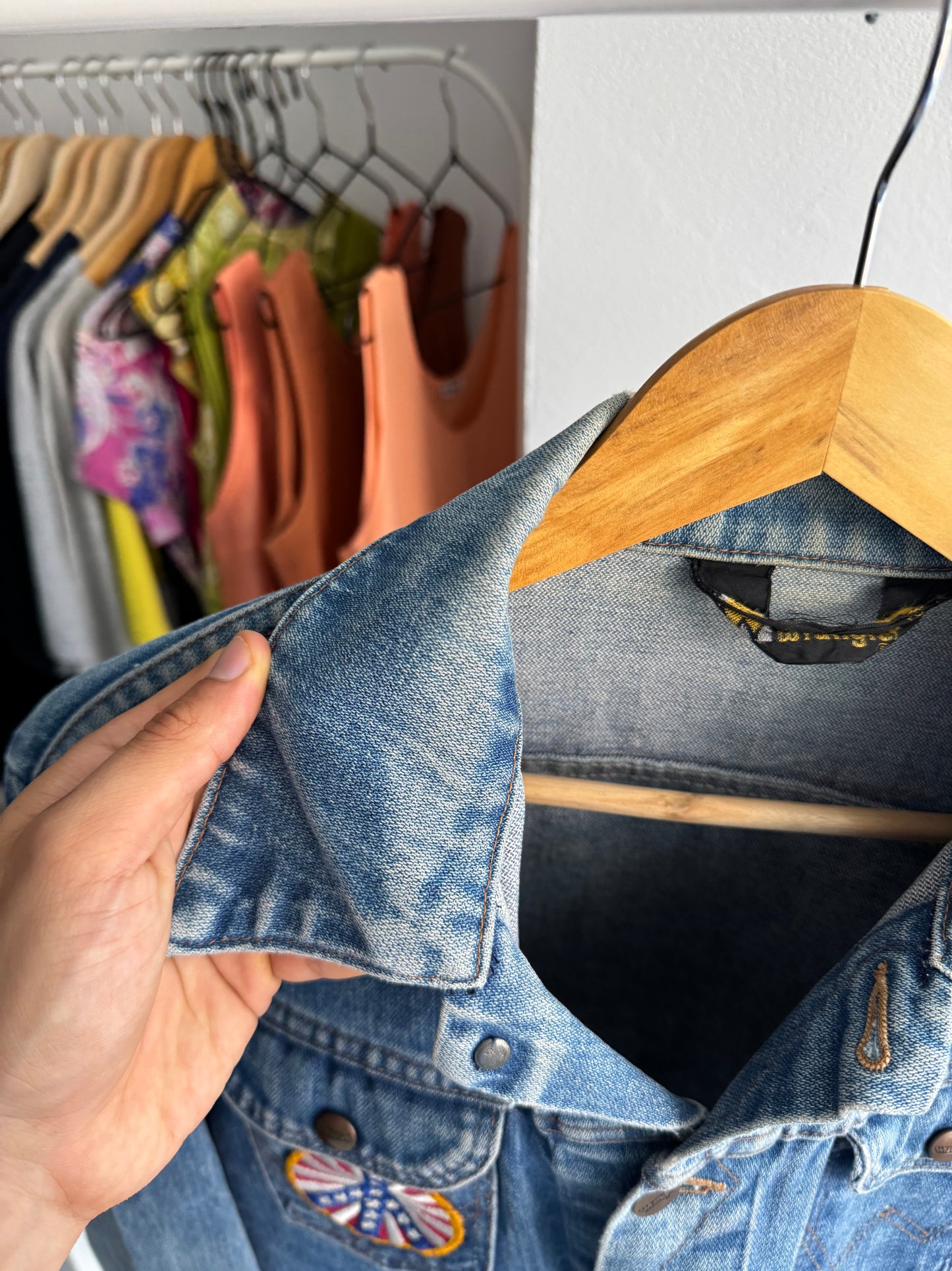🤠 Vintage Wrangler Geacă Denim Anii '70 – S/M Bărbați