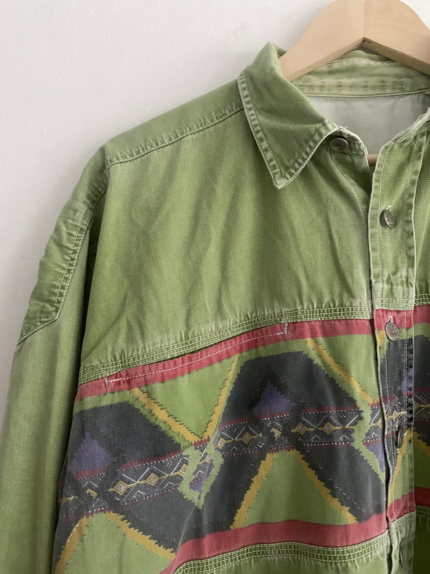 👕 Vintage Western Style Washed Green Shirt