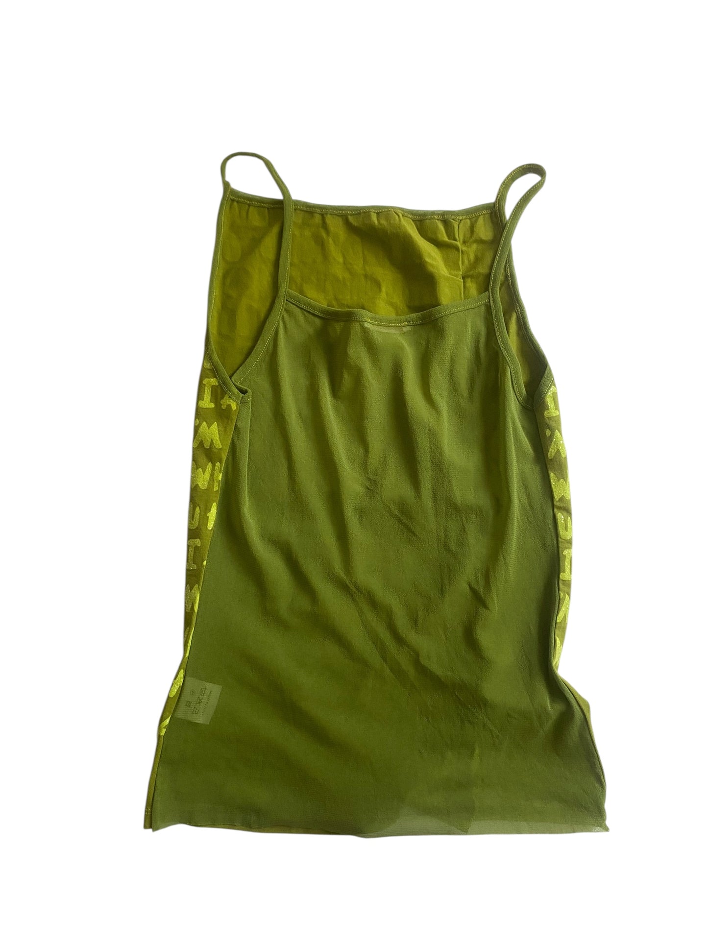 🧩 Top Y2K Verde cu Text – „I’m not who you think I am” – Mărime XS