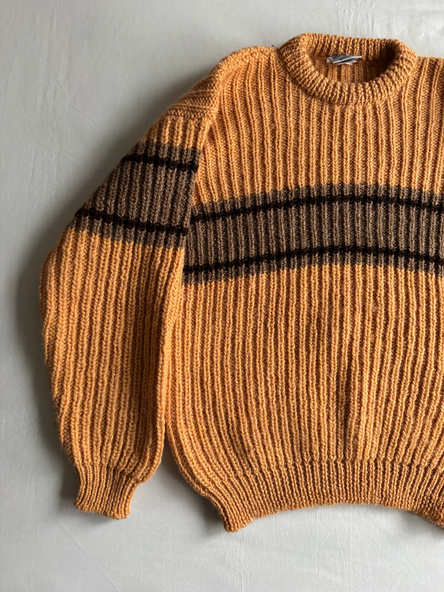 🍊 🧶 Pulover Vintage Bărbați Portocaliu Chunky din Lână și Alpaca – L