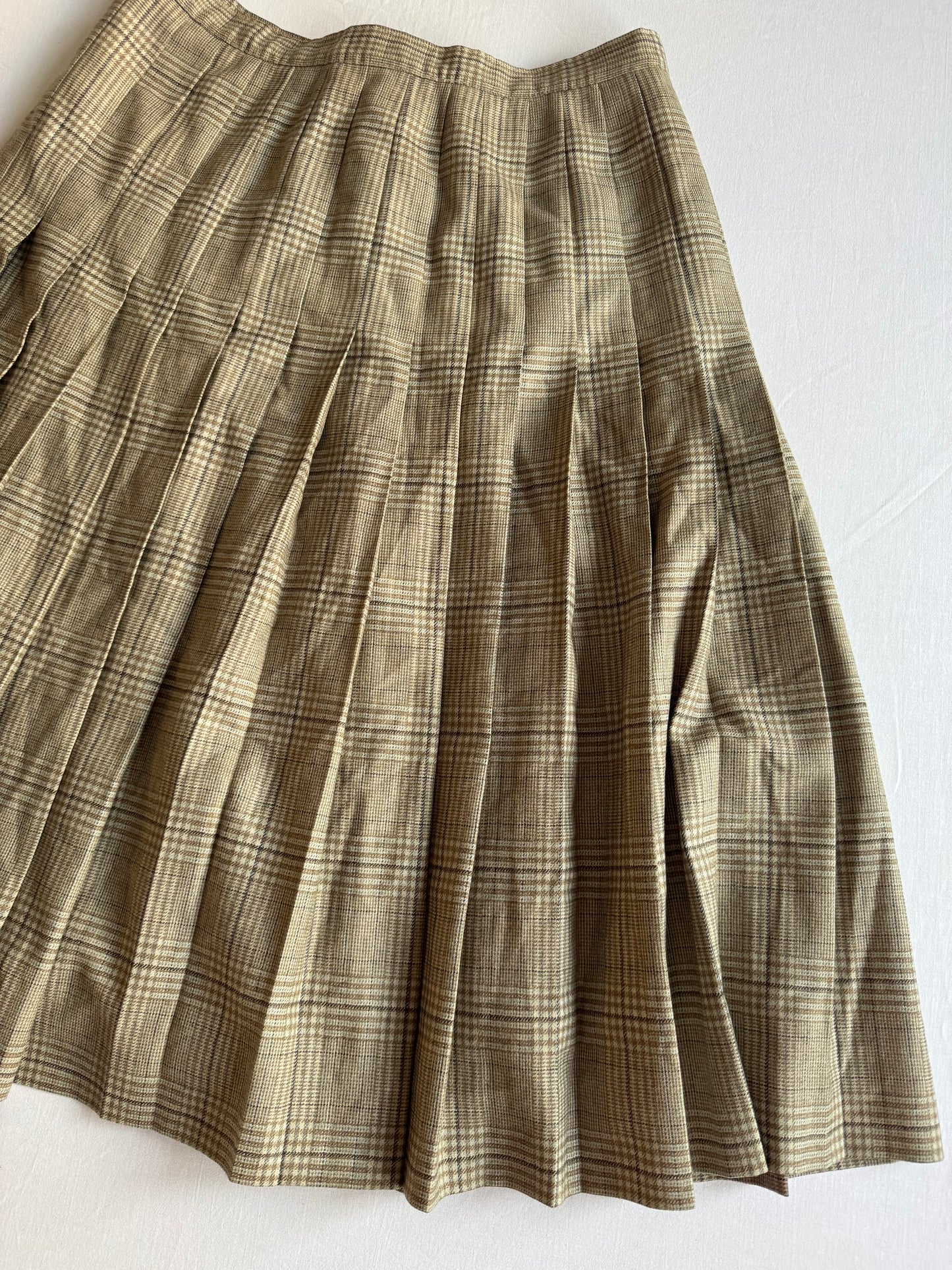 🔘 Fustă Vintage Plisată din Lână cu Model Tartan – aprox. M