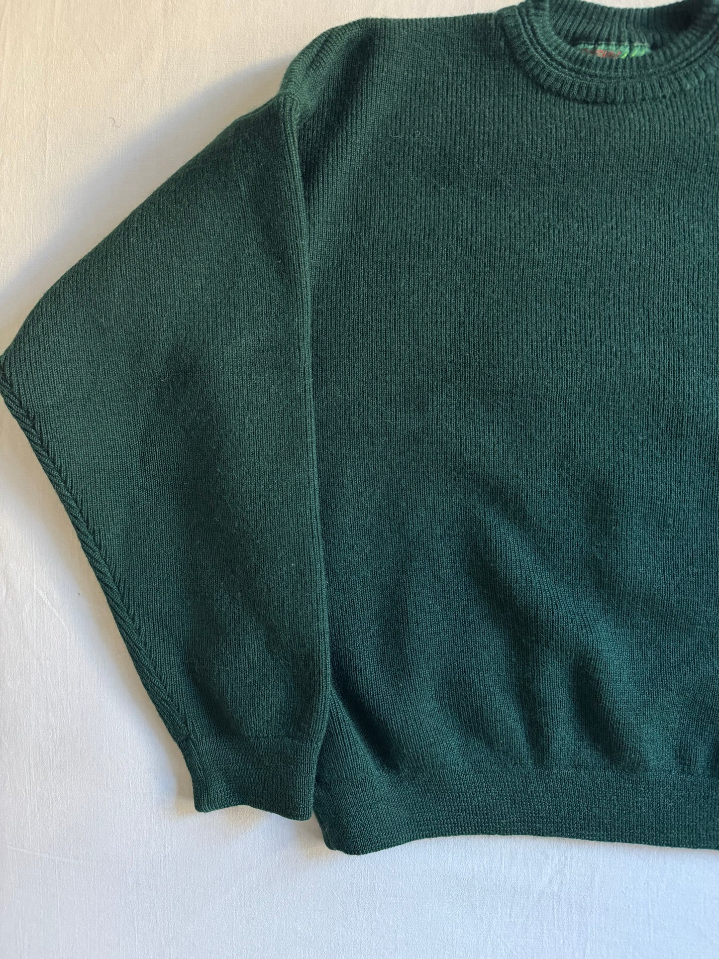 🇫🇷 🧶 Pulover vintage verde închis – mărimea L (Made in France)