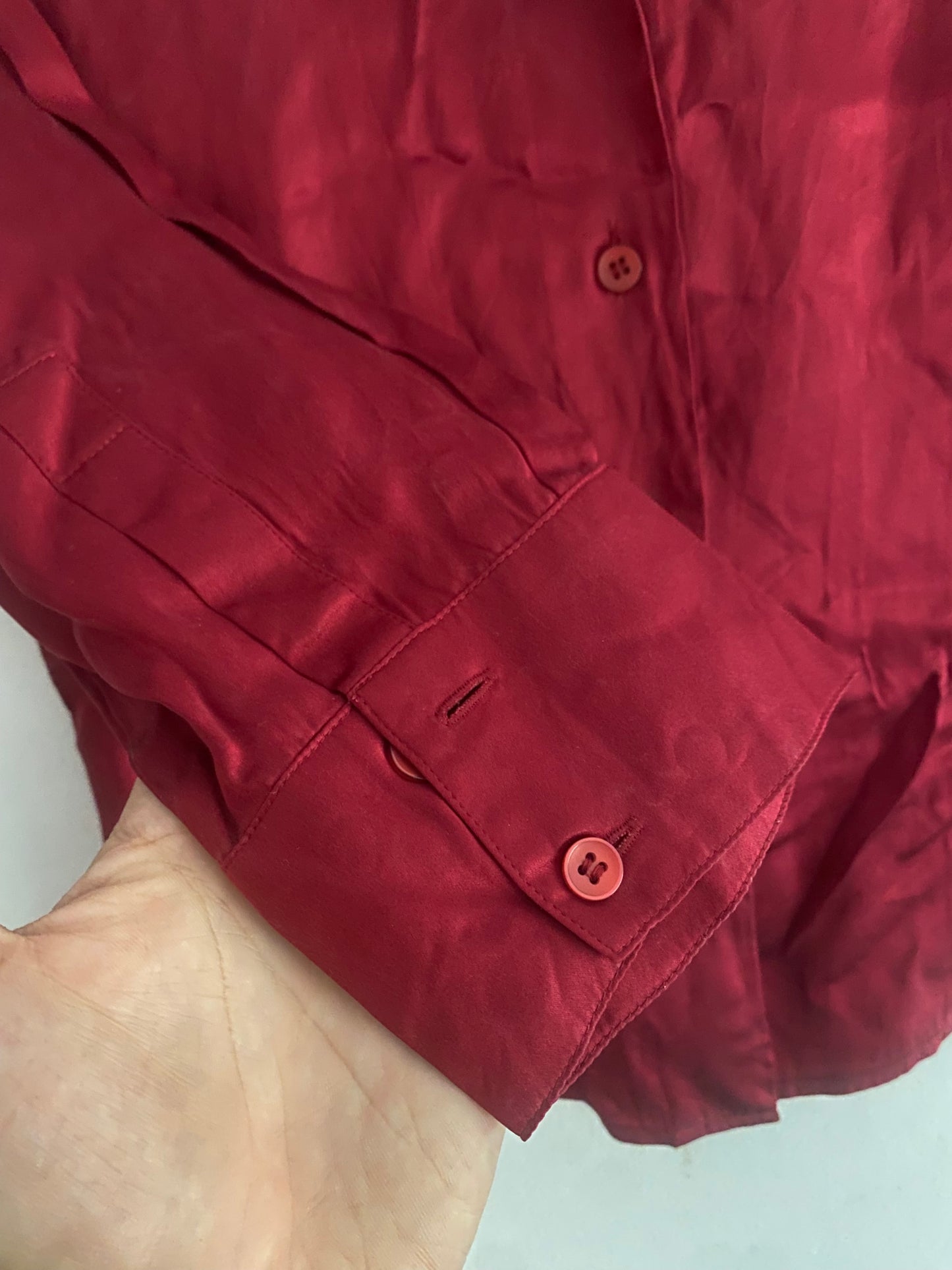 👚 Cămașă Vintage Burgundy din Mătase cu Mâneci 3/4 – Mărime S