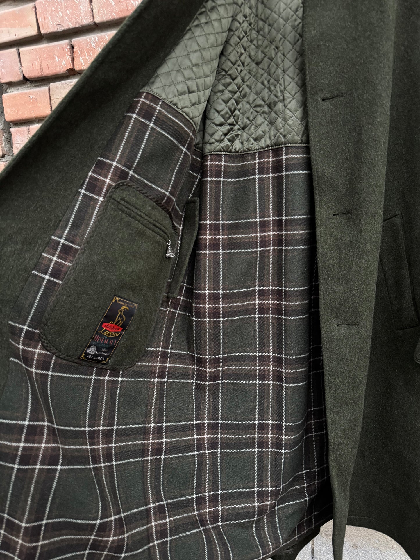 🌳 Palton Vintage Bărbați Verde Închis din Lână Virgină și Alpaca – EU 46 (S oversized / M)