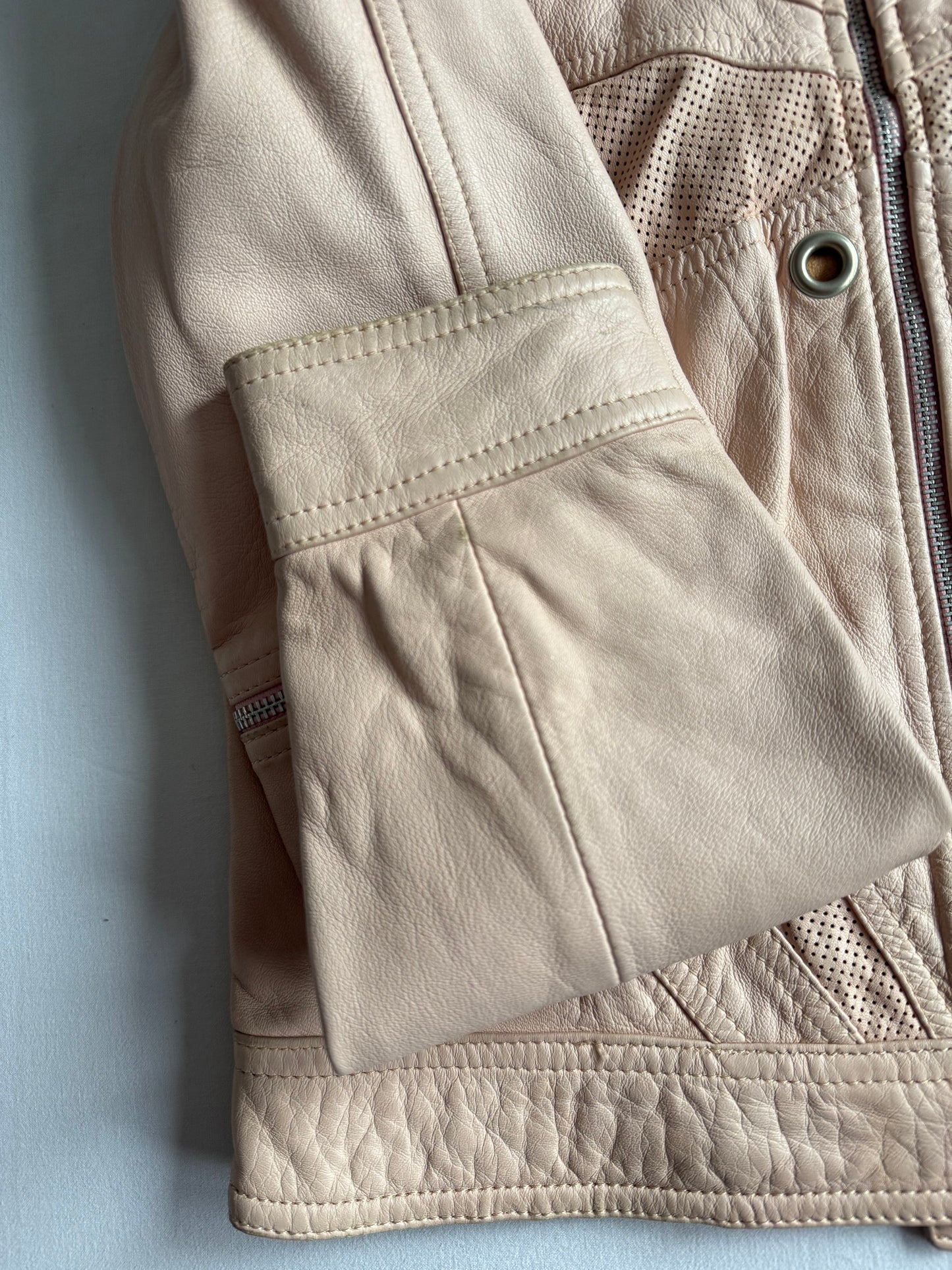 🏍️ Jachetă Biker Y2K CristinaEffe Roz Pal din Piele – IT 46 (M/L Damă)