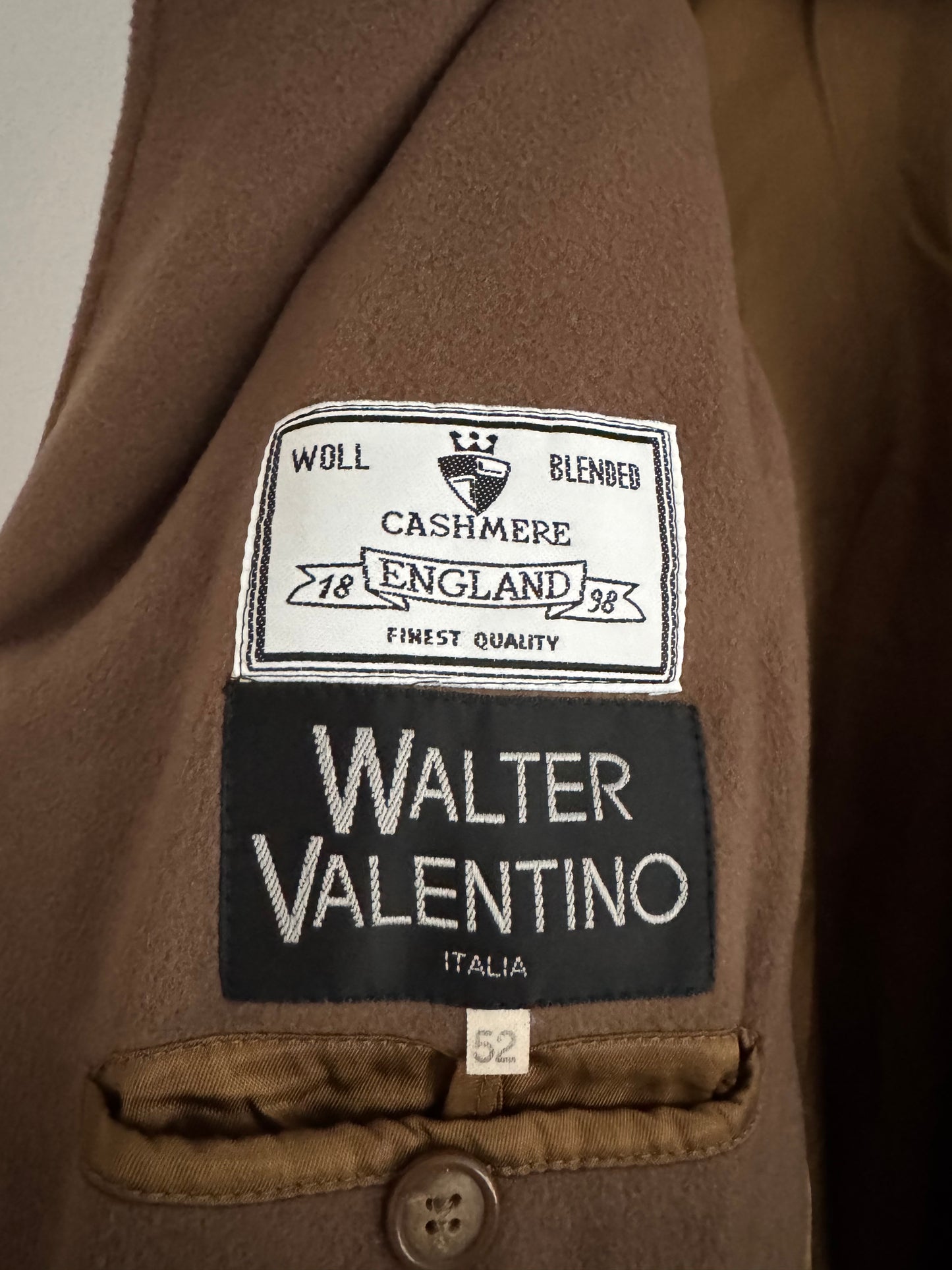 🧥 Palton Vintage Bărbați Camel Închis din Lână și Cașmir – 52 (L / XL)