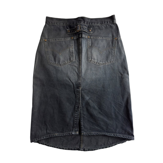 👖 Fustă Vintage Levi’s din denim cerat cu curea reglabilă la spate – mărimea S