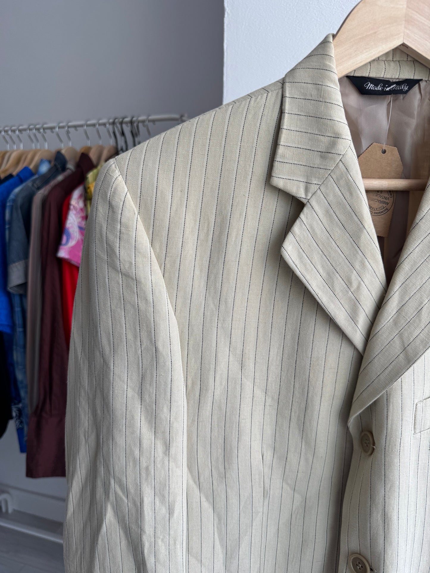 Blazer din In Vintage cu Dungi Crem | Made in Italy – S Oversized (46)