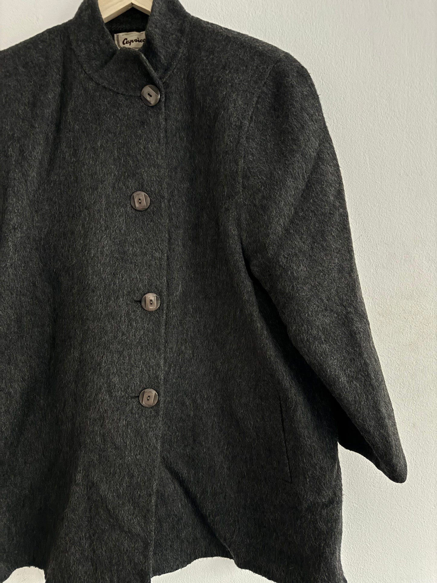 🧥 Palton Scurt Vintage Damă Gri Închis din Lână, Alpaca și Mohair – L/XL (Oversized Look)